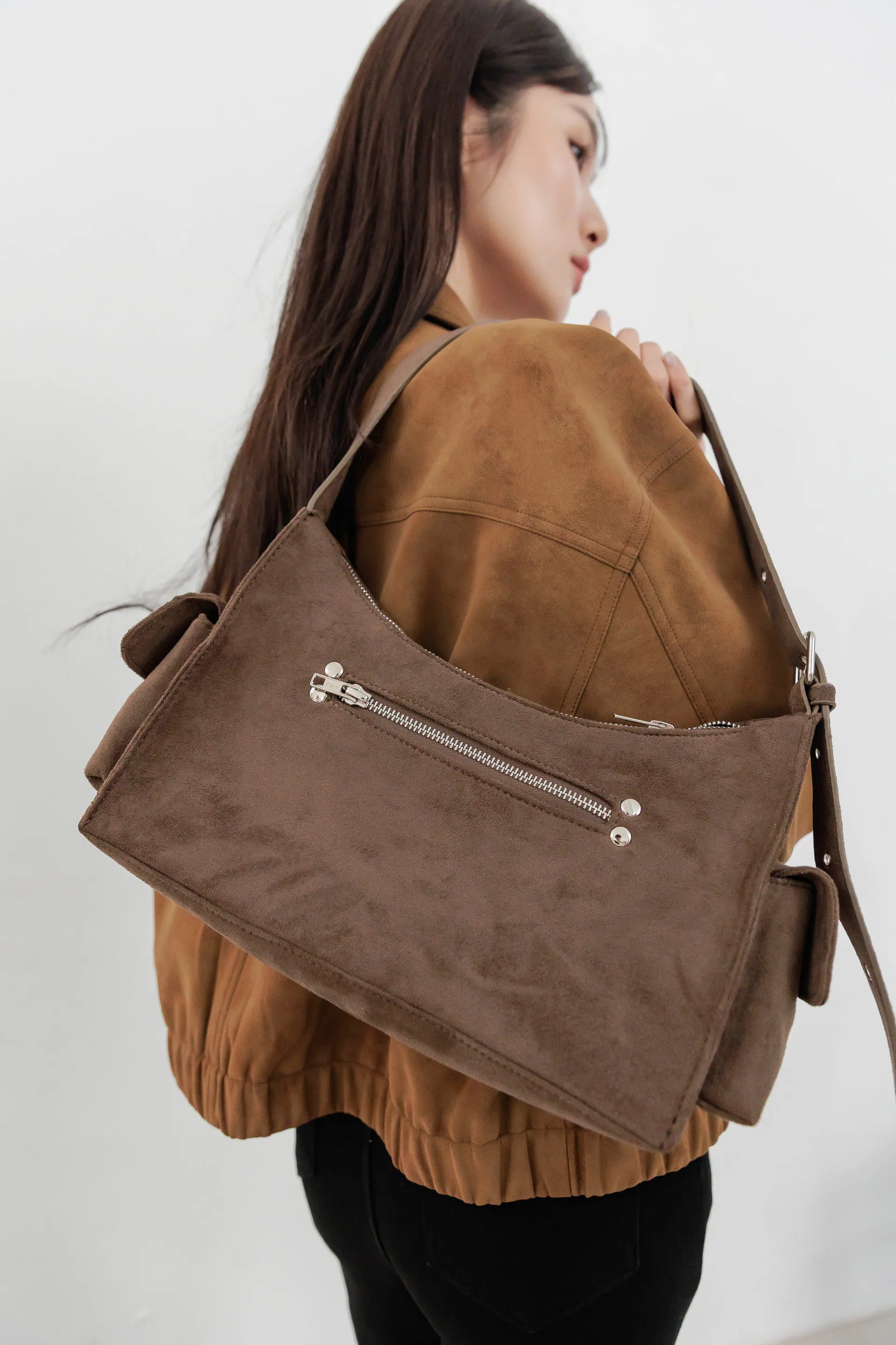 by Bello-首爾機車腋下包 麂皮深咖啡色