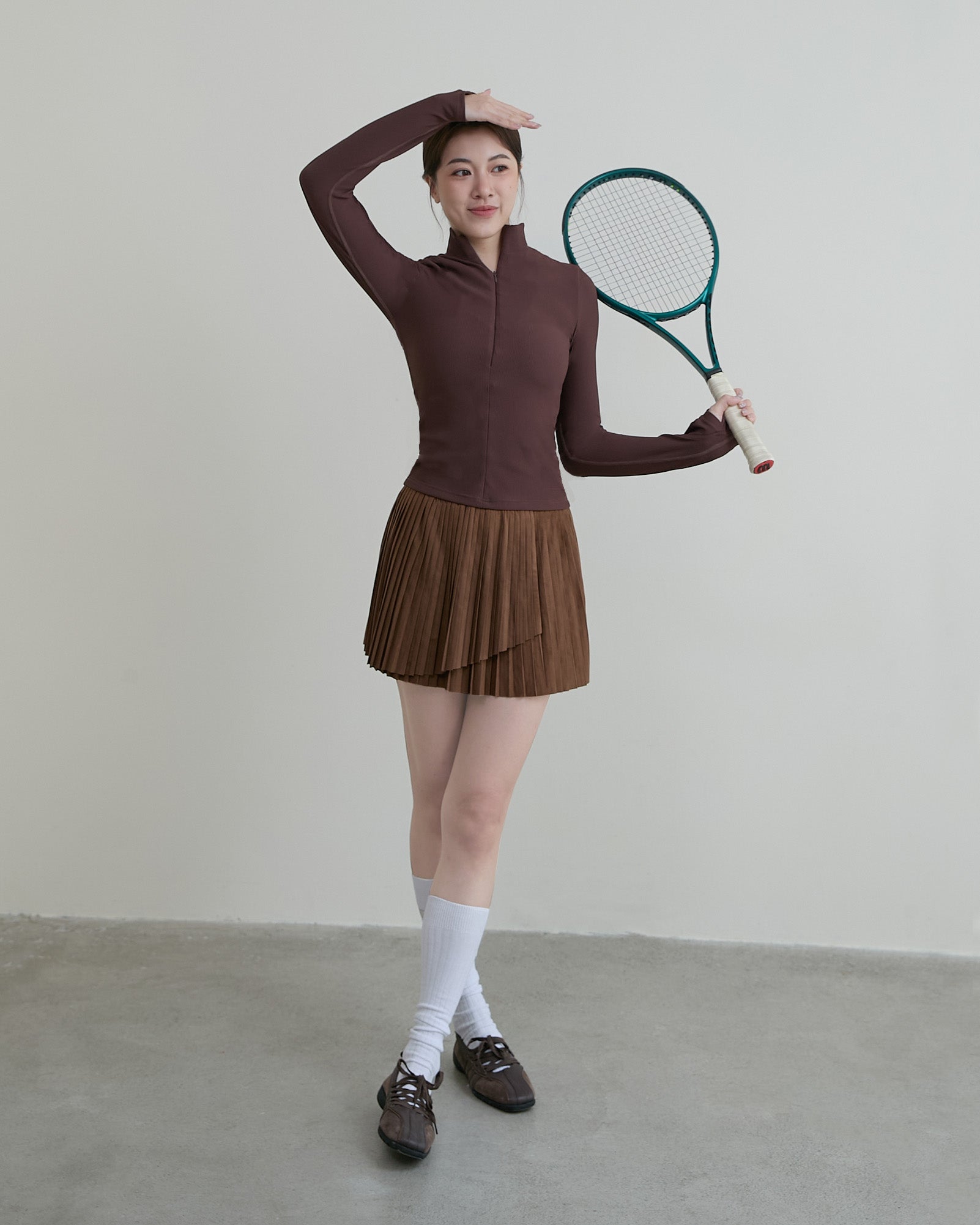 ’ sts ‘  半拉鍊坑條長袖Bra Top