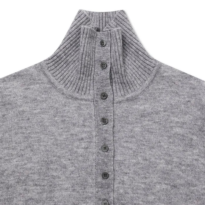 HIGH NECK BUTTON CARDIGAN MELANGE GREY