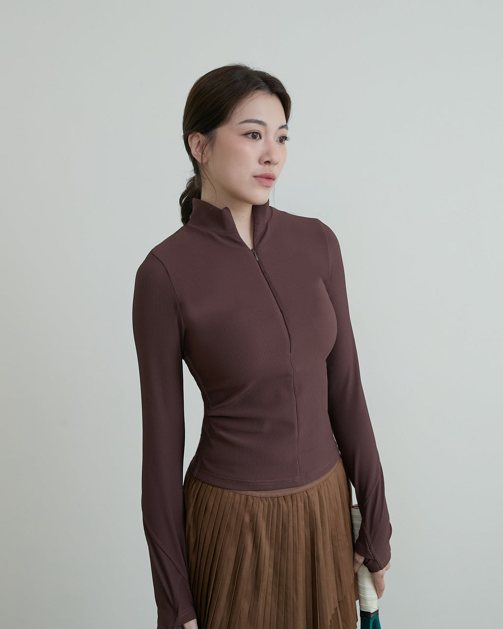 ’ sts ‘  半拉鍊坑條長袖Bra Top