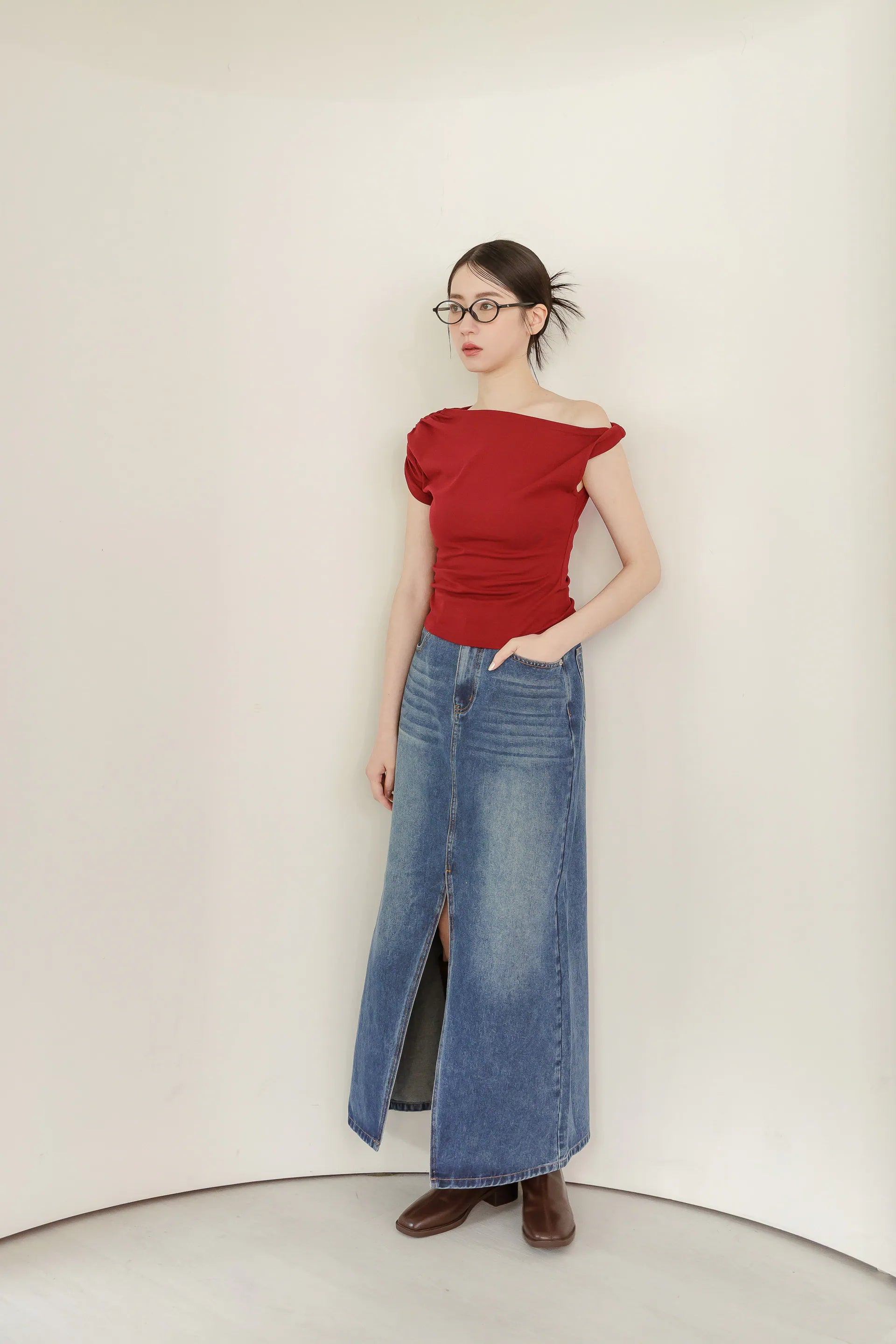 [原版+加長]By BB-前開衩梨型殺手牛仔長裙