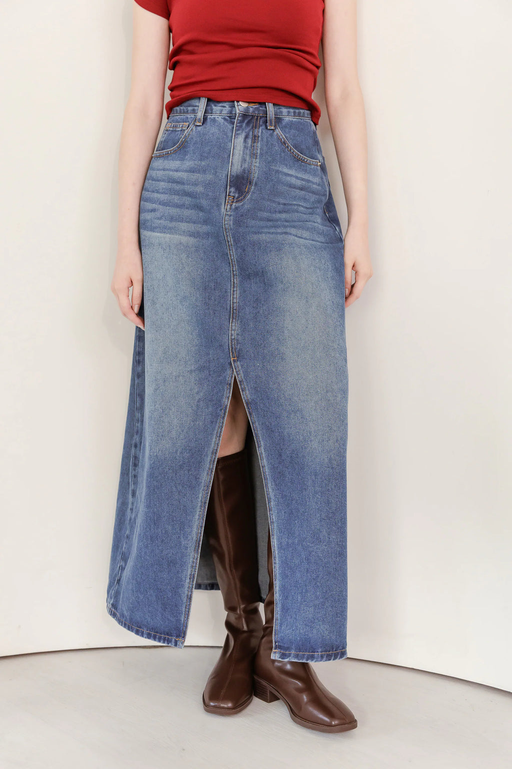 [原版+加長]By BB-前開衩梨型殺手牛仔長裙