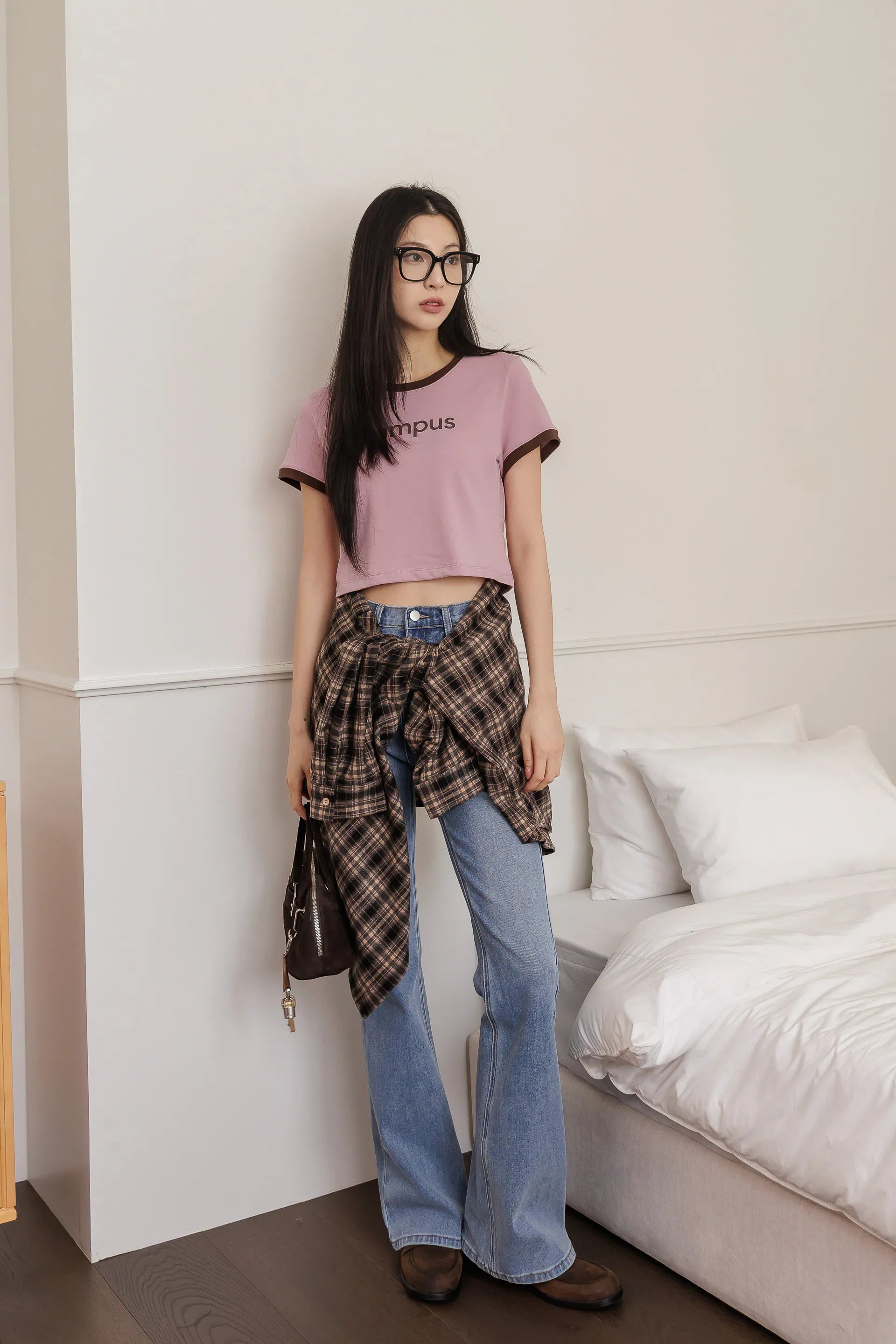 by Bello-campus撞色字母短袖 -粉紅