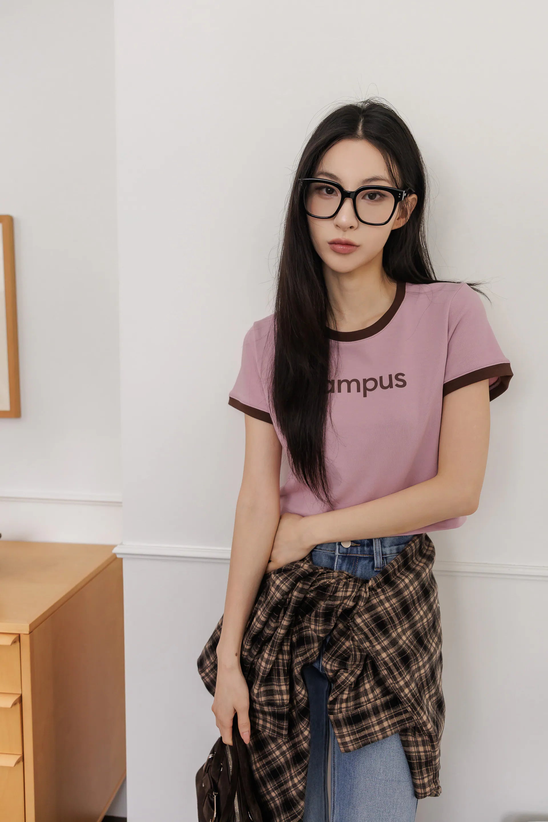 by Bello-campus撞色字母短袖 -粉紅