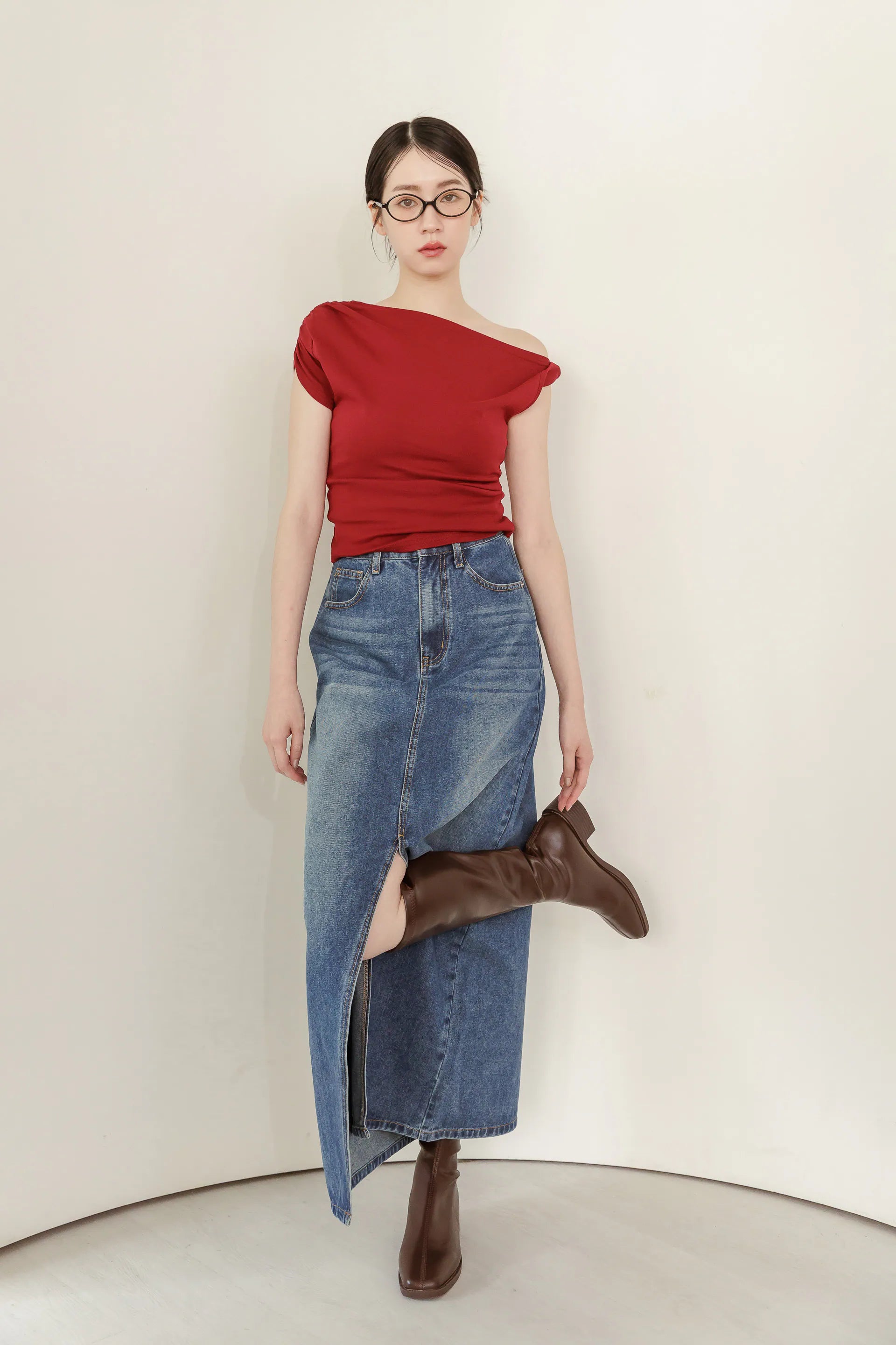 [原版+加長]By BB-前開衩梨型殺手牛仔長裙