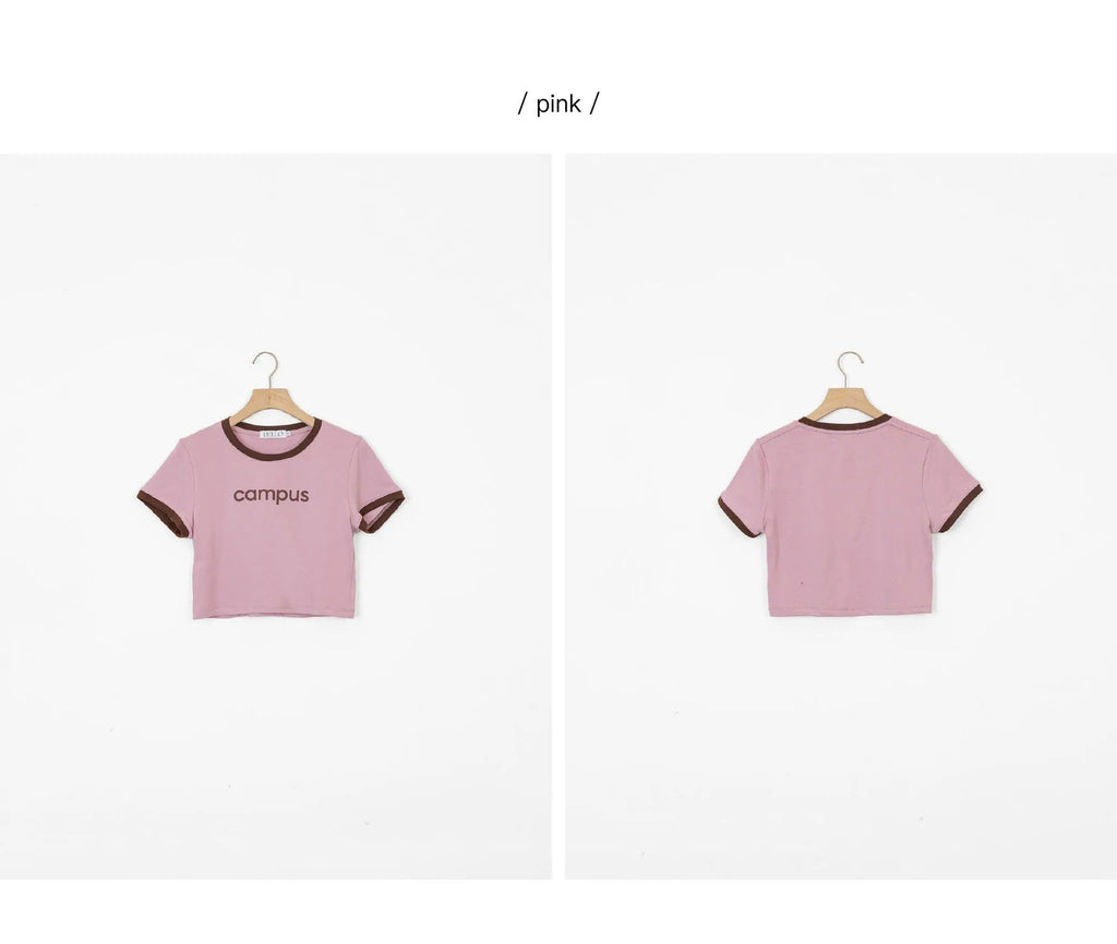 by Bello-campus撞色字母短袖 -粉紅