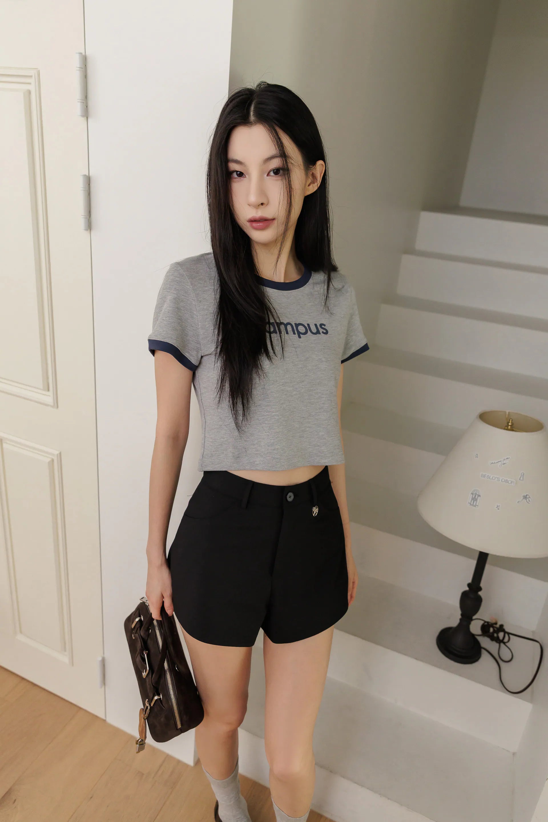 by Bello-campus撞色字母短袖 - 灰