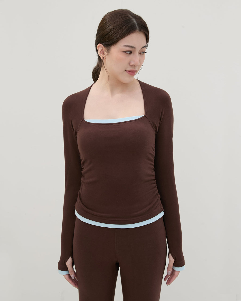 ’ sts ‘  側抽皺撞色假兩件Bra Top