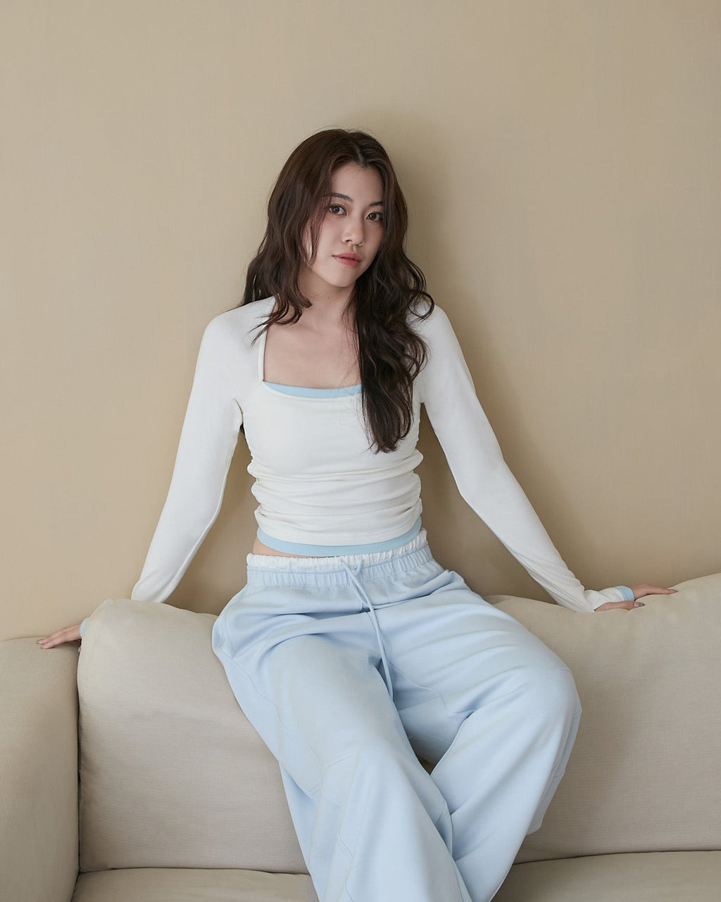 ’ sts ‘  側抽皺撞色假兩件Bra Top