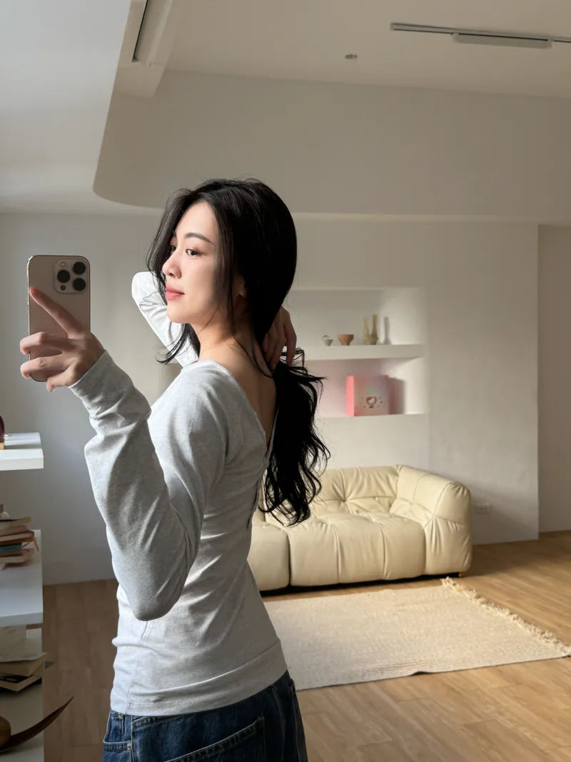 高磅數彈性棉兩穿上衣 - 淺灰