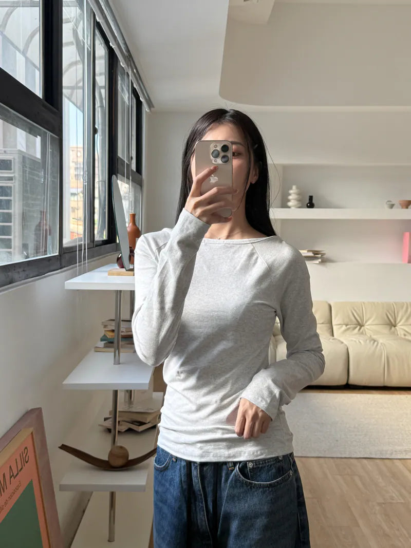 高磅數彈性棉兩穿上衣 - 淺灰