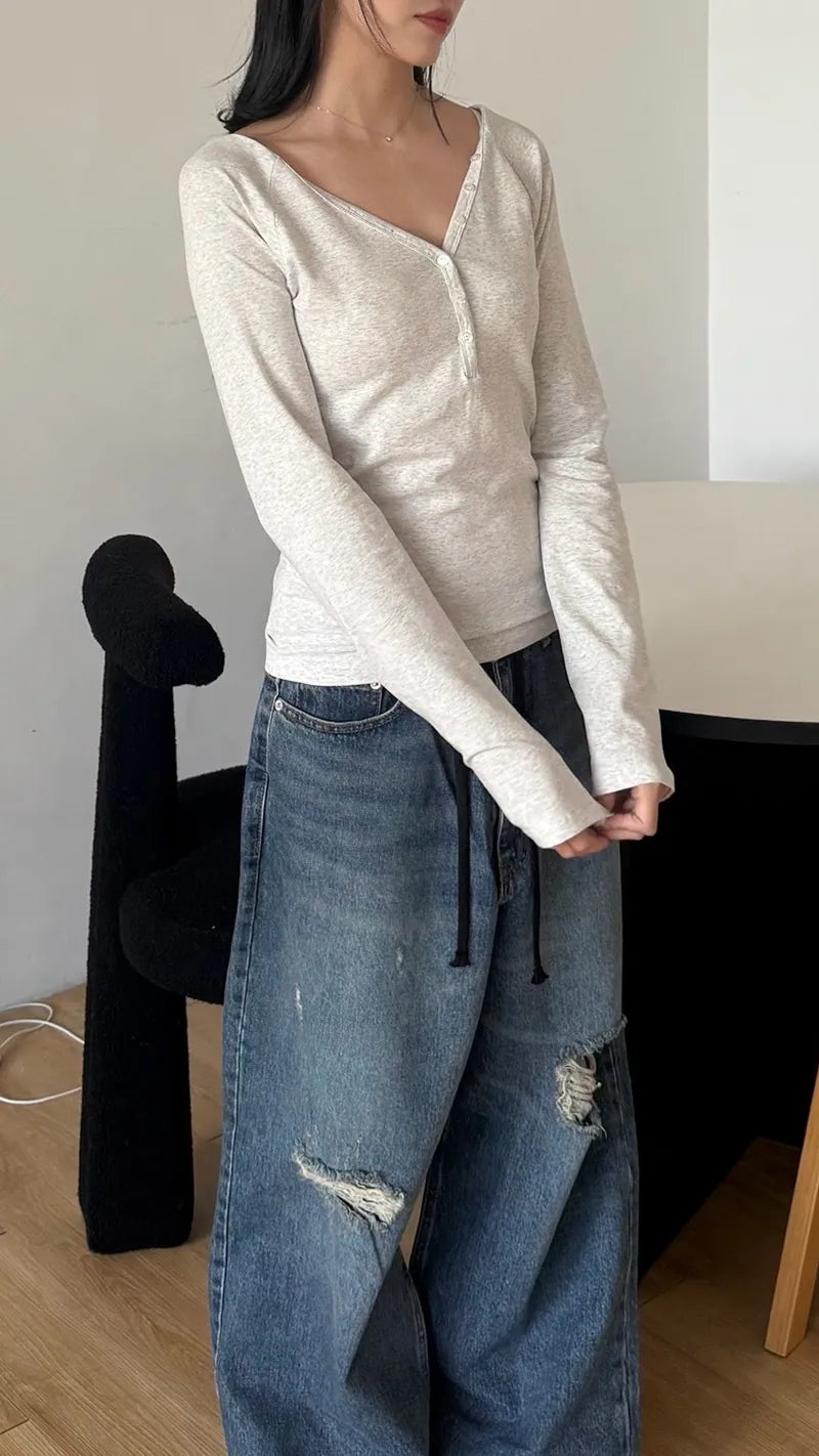 高磅數彈性棉兩穿上衣 - 淺灰