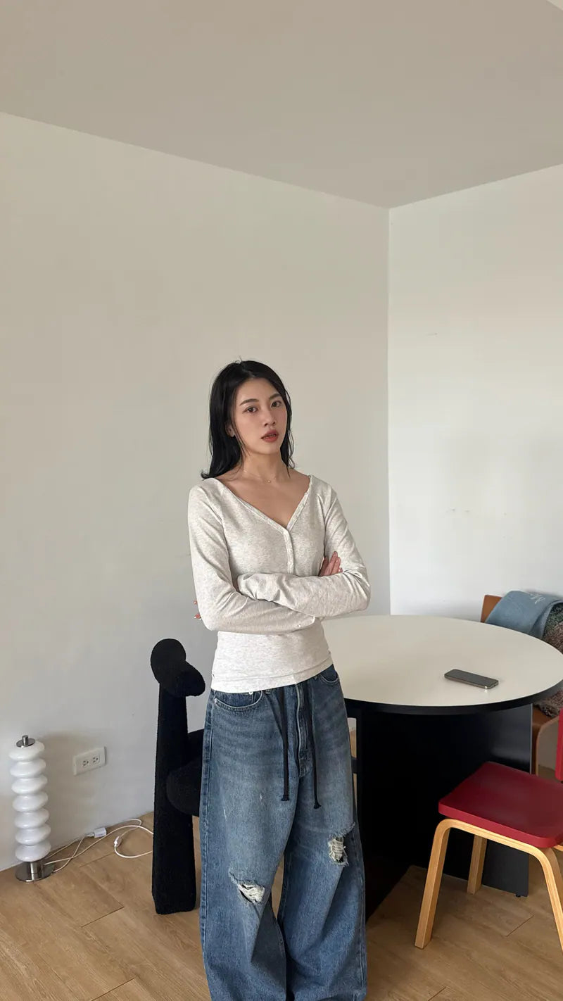 高磅數彈性棉兩穿上衣 - 淺灰