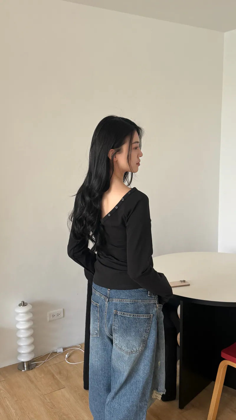 高磅數彈性棉兩穿上衣 - 黑