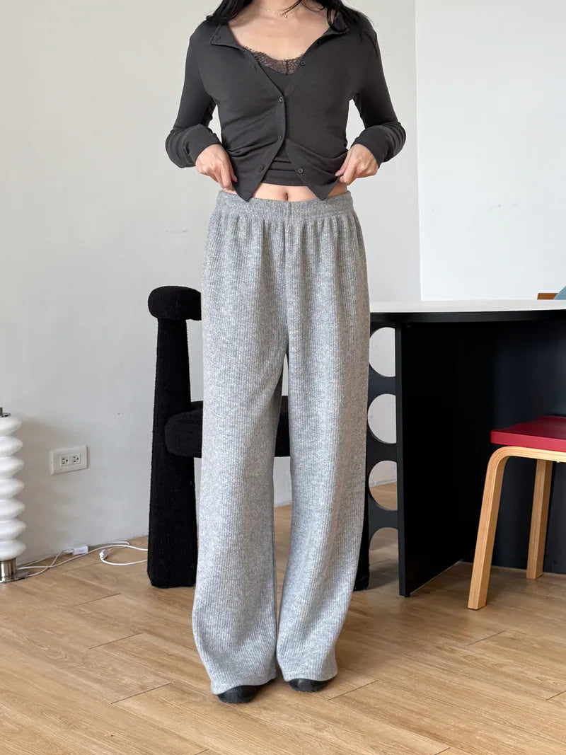 限量 坑條舒服褲 - 灰