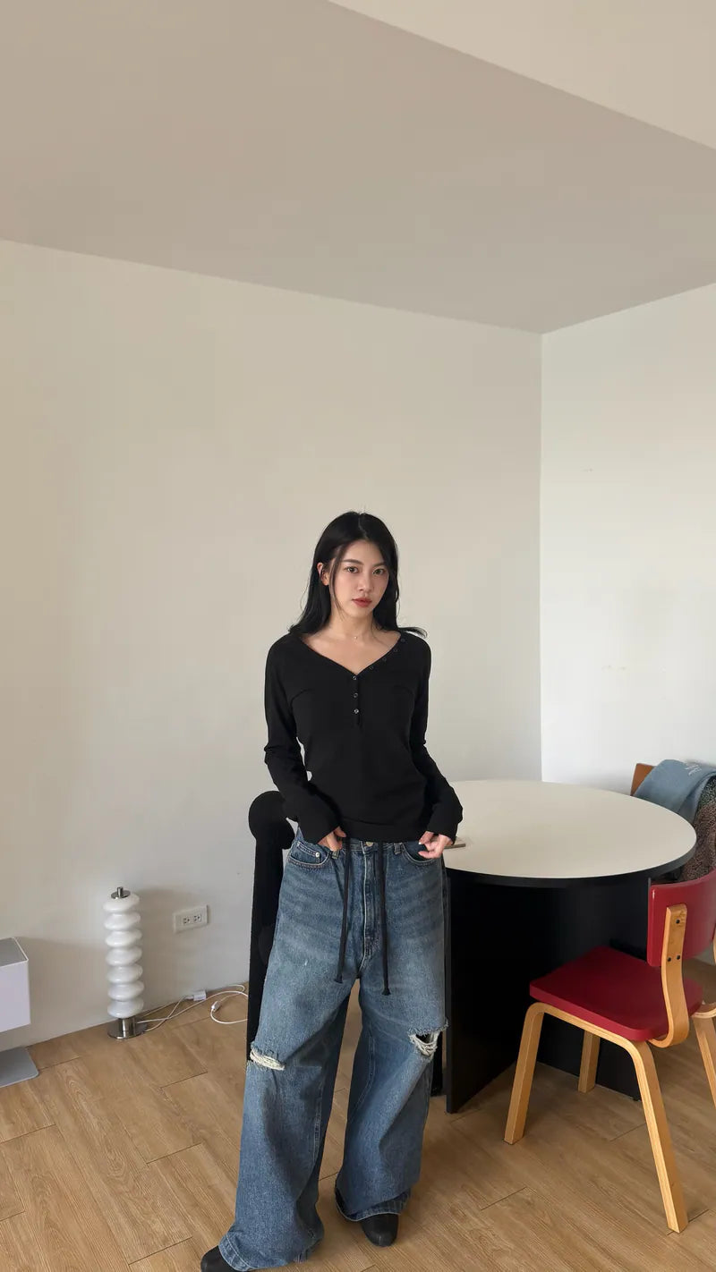 高磅數彈性棉兩穿上衣 - 黑