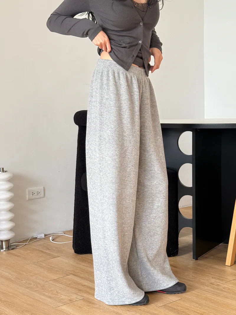 限量 坑條舒服褲 - 灰