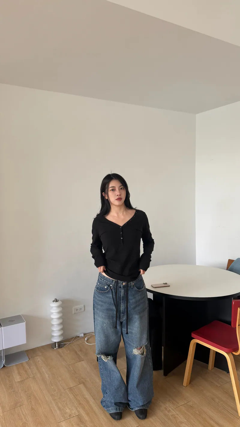 高磅數彈性棉兩穿上衣 - 黑