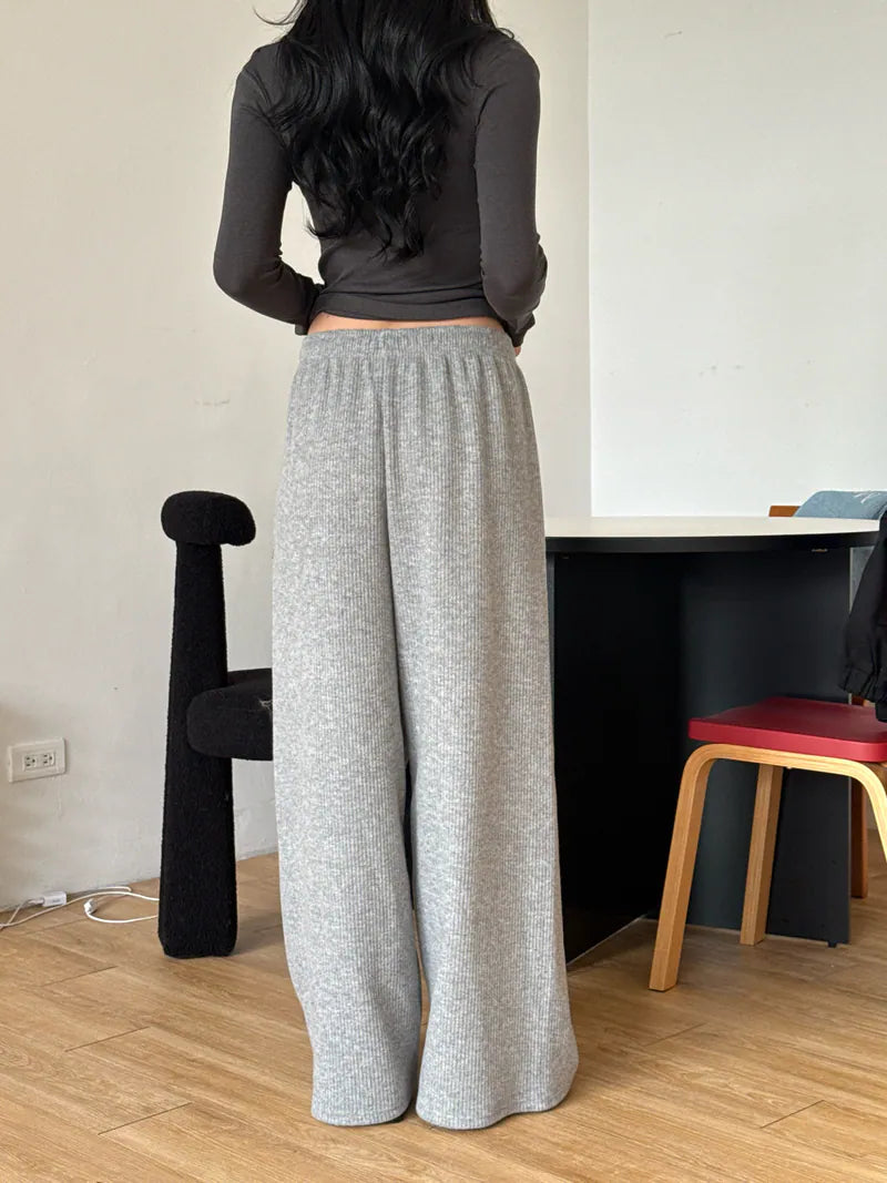 限量 坑條舒服褲 - 灰