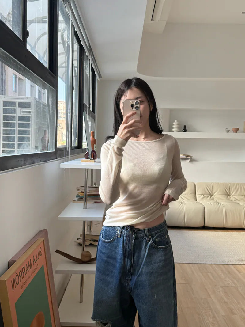 spring圓領打底上衣 - 奶油