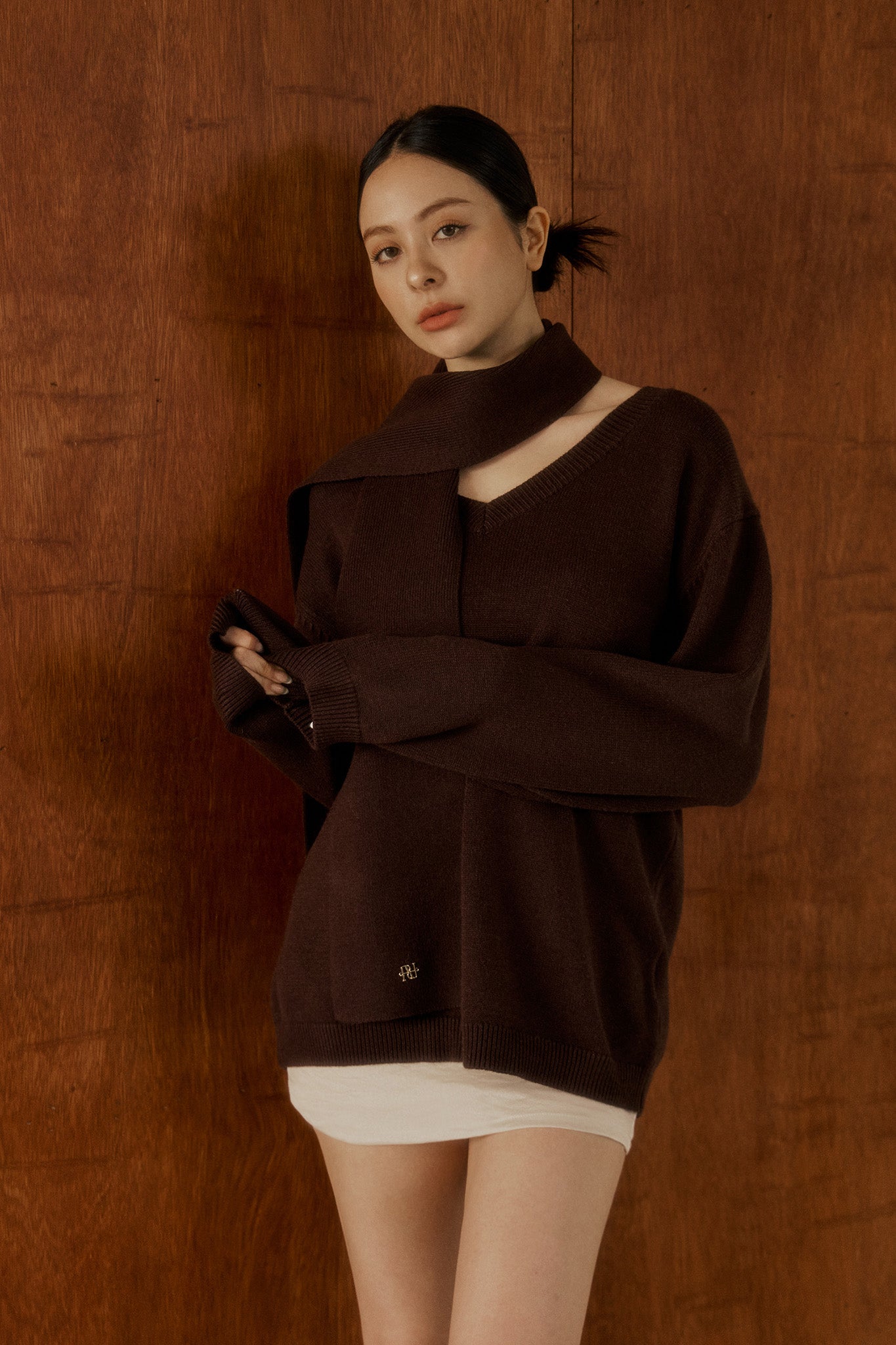 Comfy Scarf Sweater 老錢風毛衣圍巾套裝 -棕