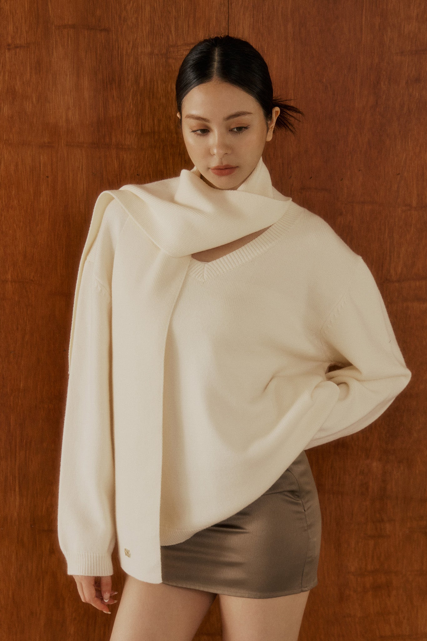 Comfy Scarf Sweater 老錢風毛衣圍巾套裝 -奶油白