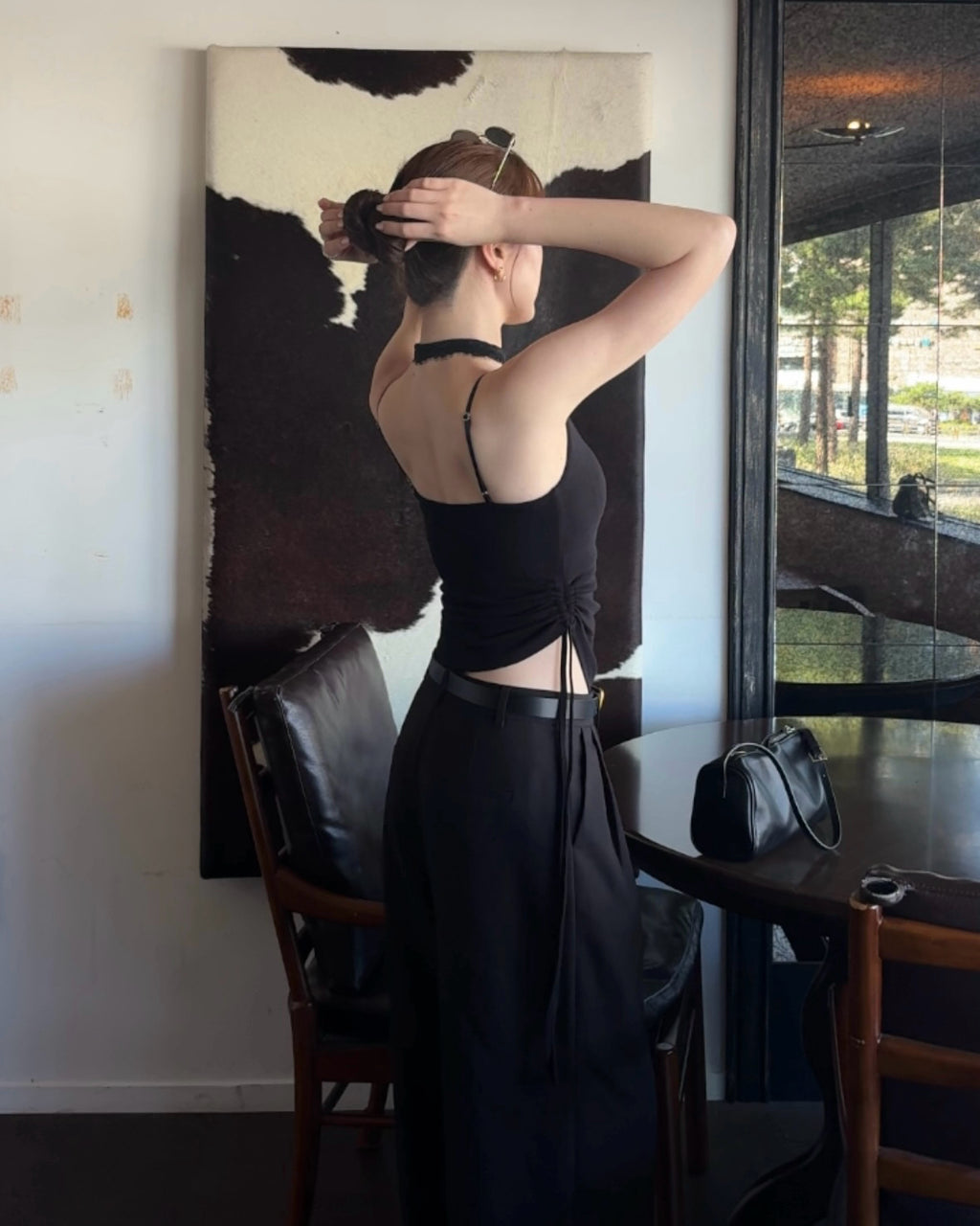 hua 莫代爾抽繩bra top #black