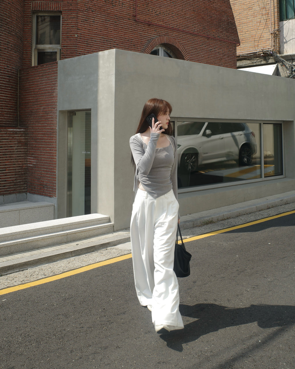 hua 可調節修身長褲 #white