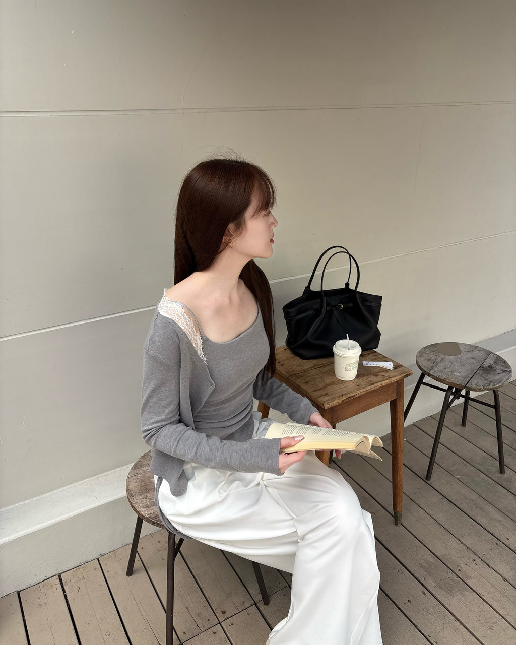 hua 可拆式蕾絲開襟衫 #grey