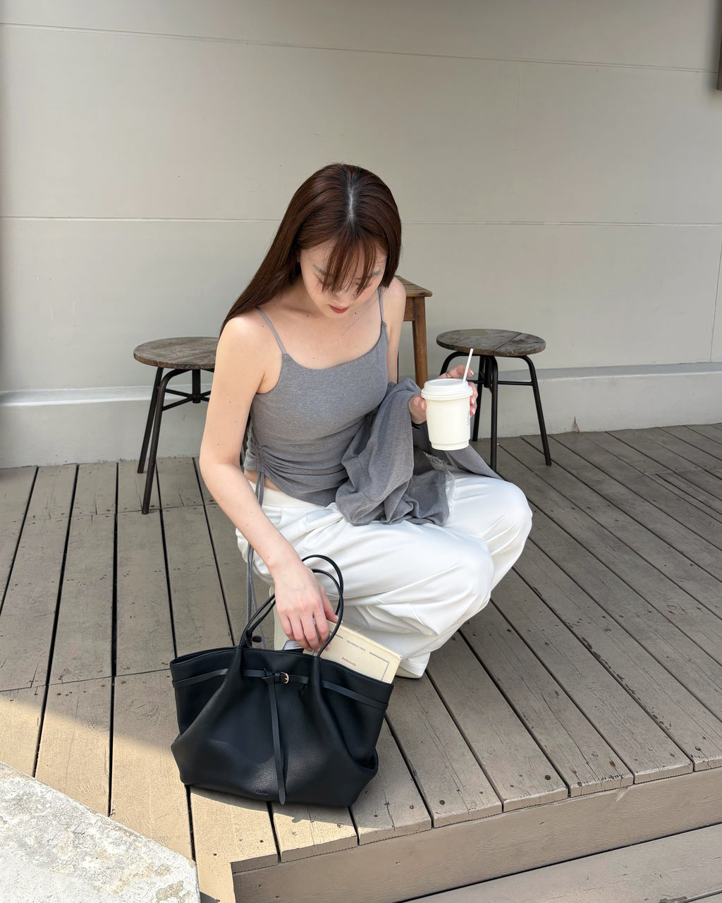 hua 莫代爾抽繩bra top #grey