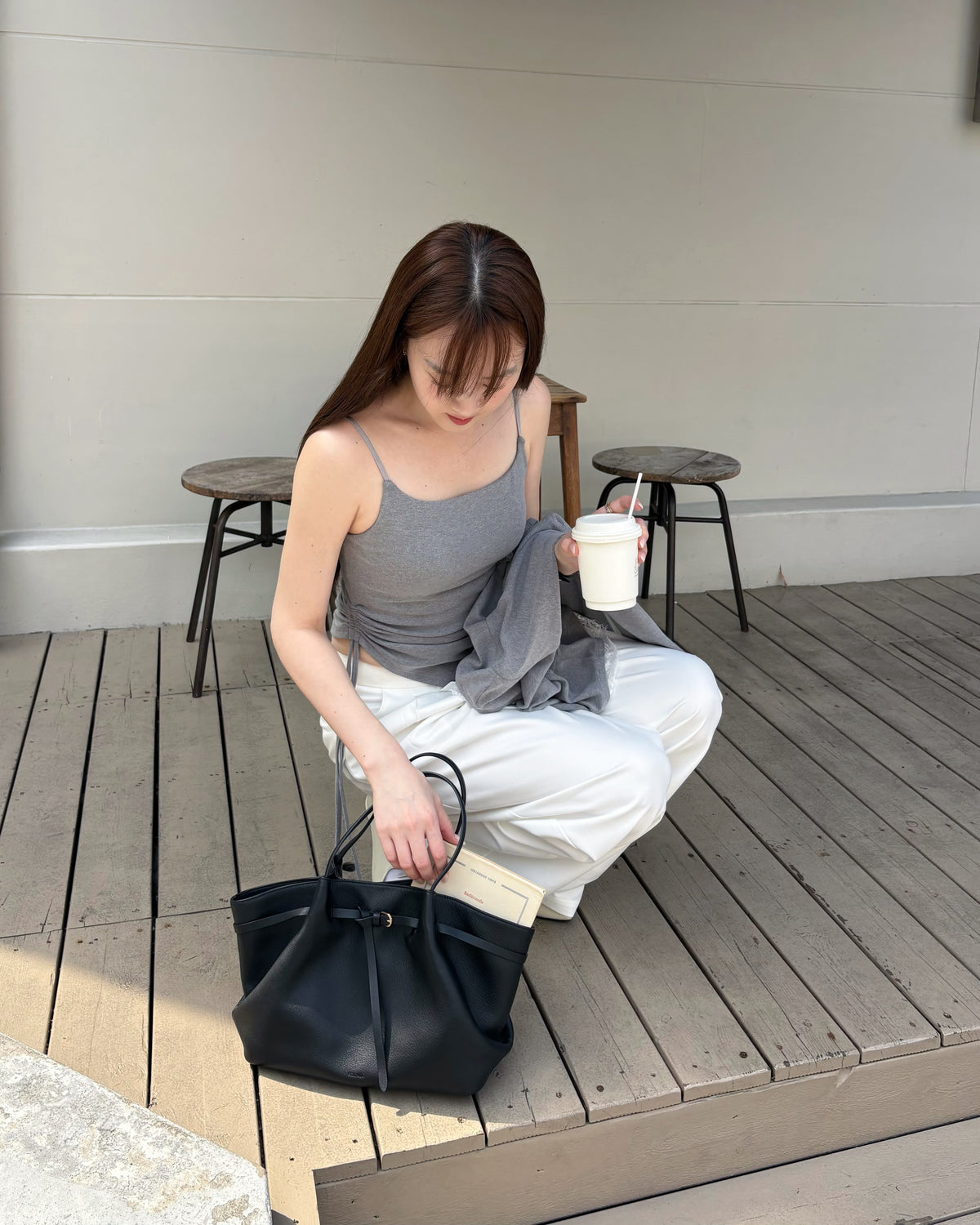 hua 莫代爾抽繩bra top #grey