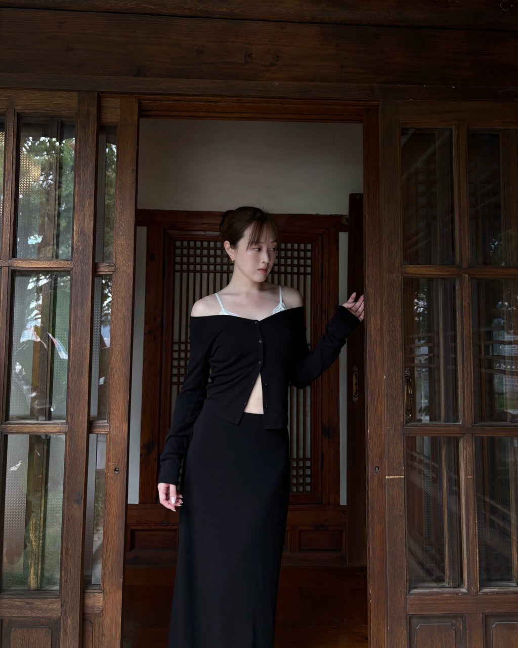 hua 可拆式蕾絲長裙 #black