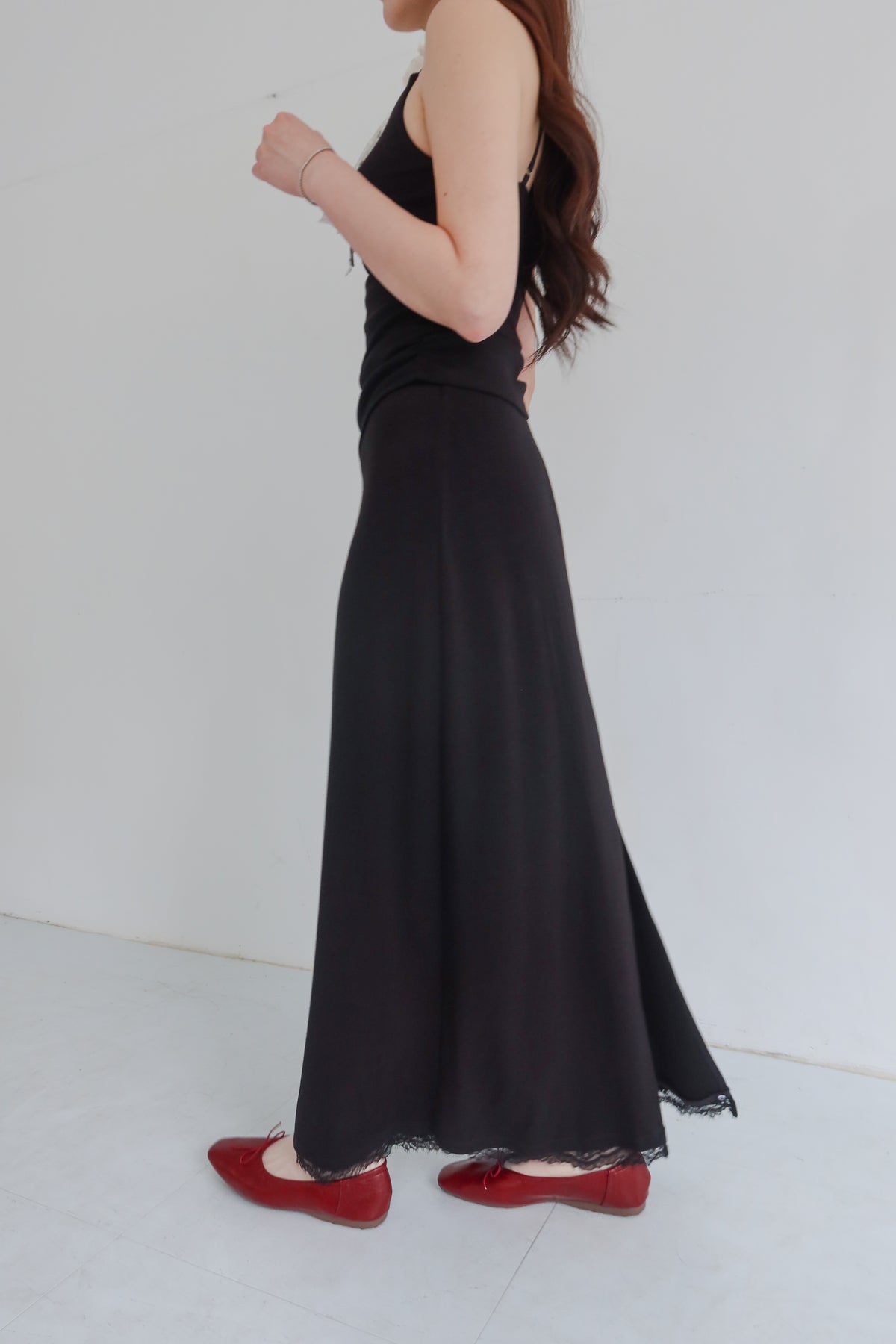 hua 可拆式蕾絲長裙 #black