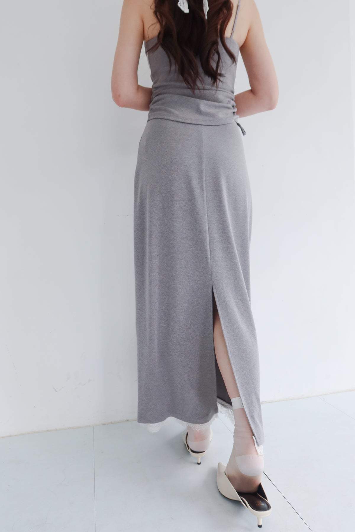 hua 可拆式蕾絲長裙 #grey