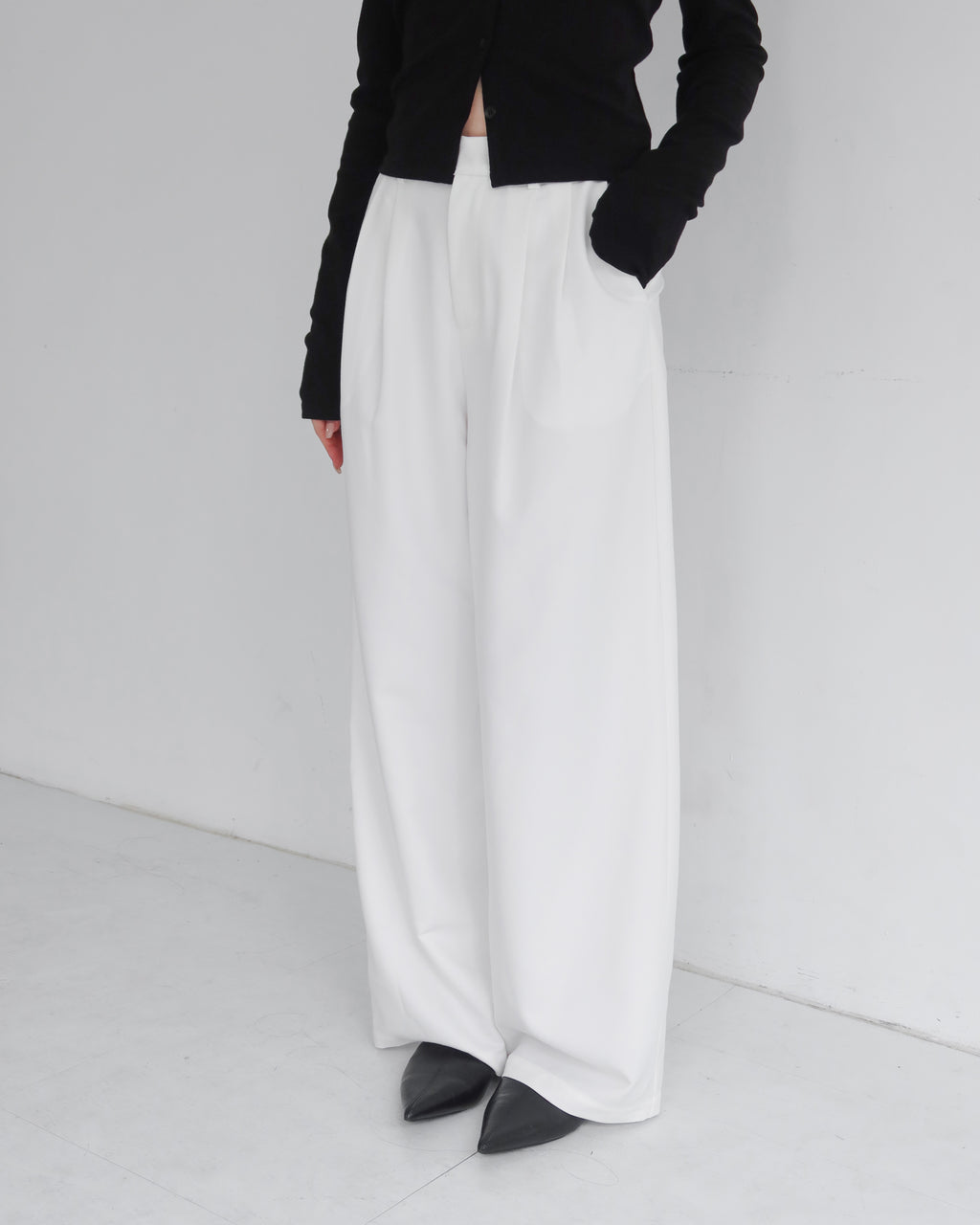 hua 可調節修身長褲 #white