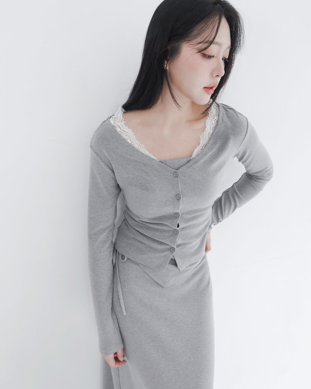 hua 可拆式蕾絲開襟衫 #grey