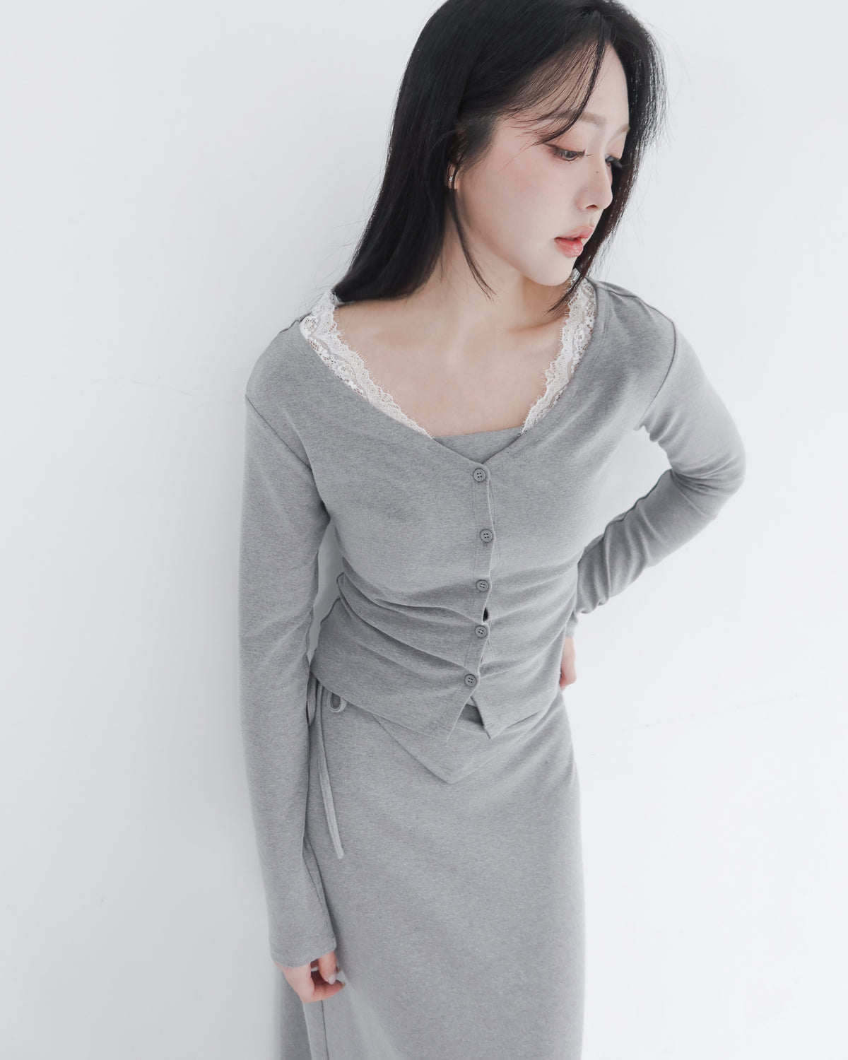 hua 可拆式蕾絲開襟衫 #grey