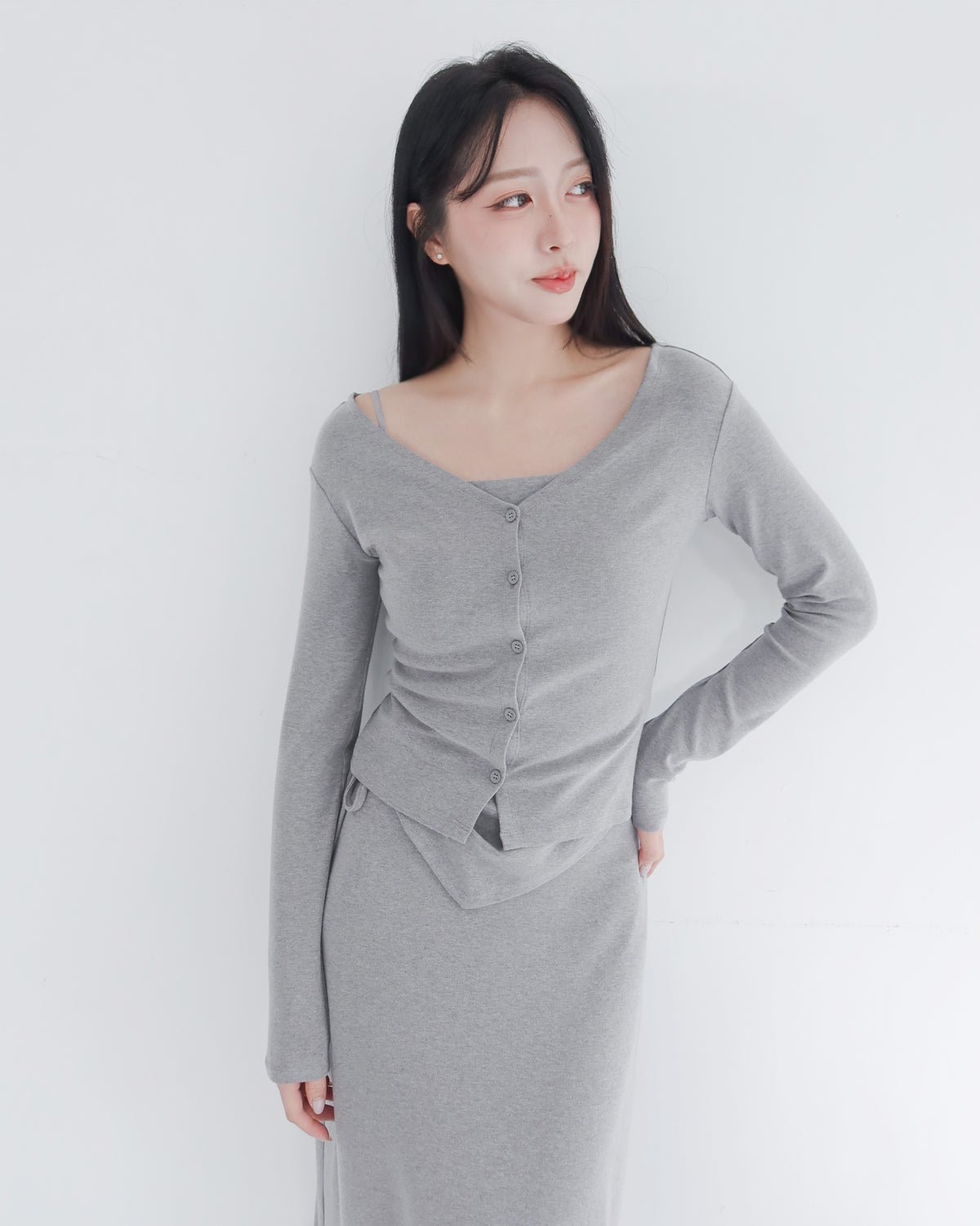 hua 可拆式蕾絲開襟衫 #grey
