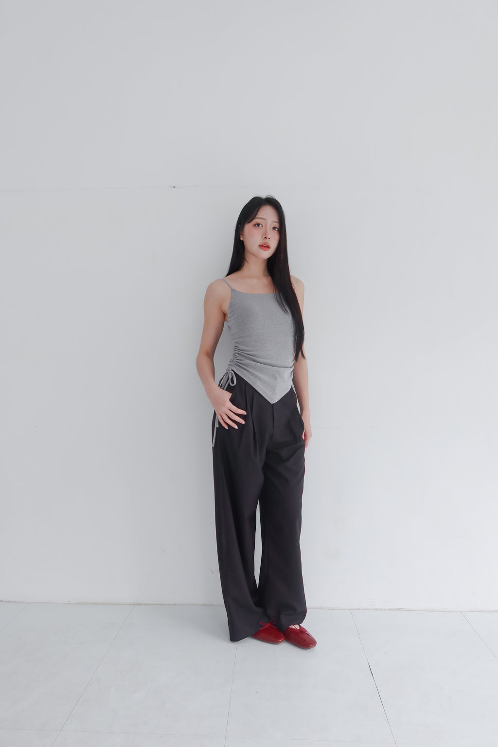 hua 可調節修身長褲 #black