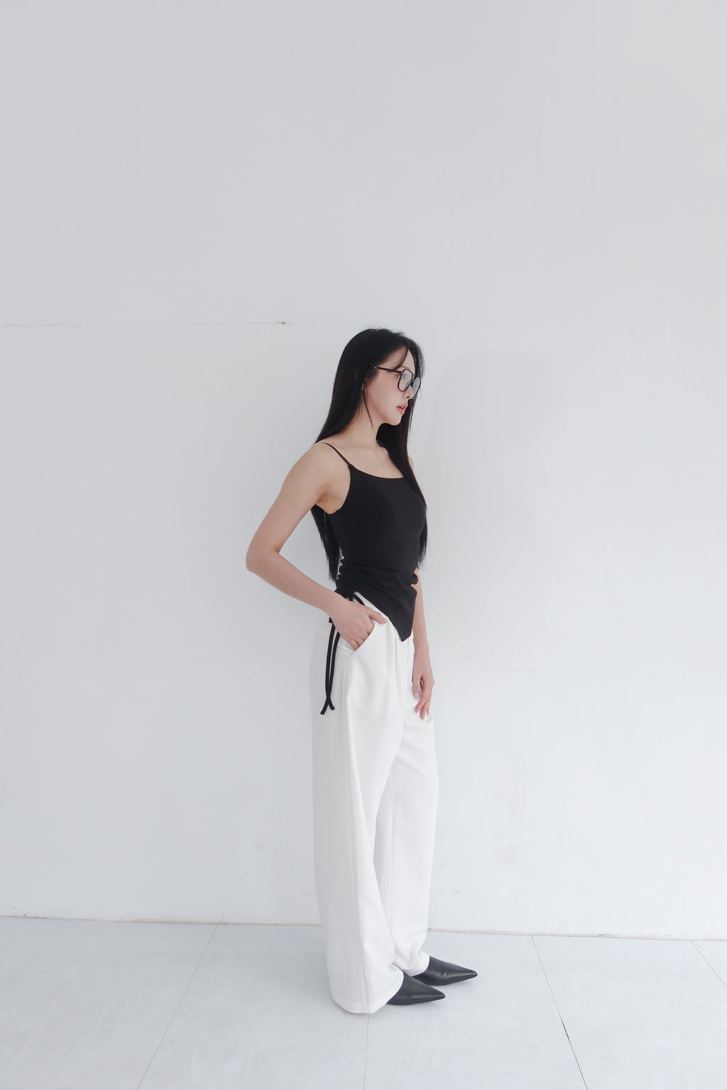 hua 可調節修身長褲 #white