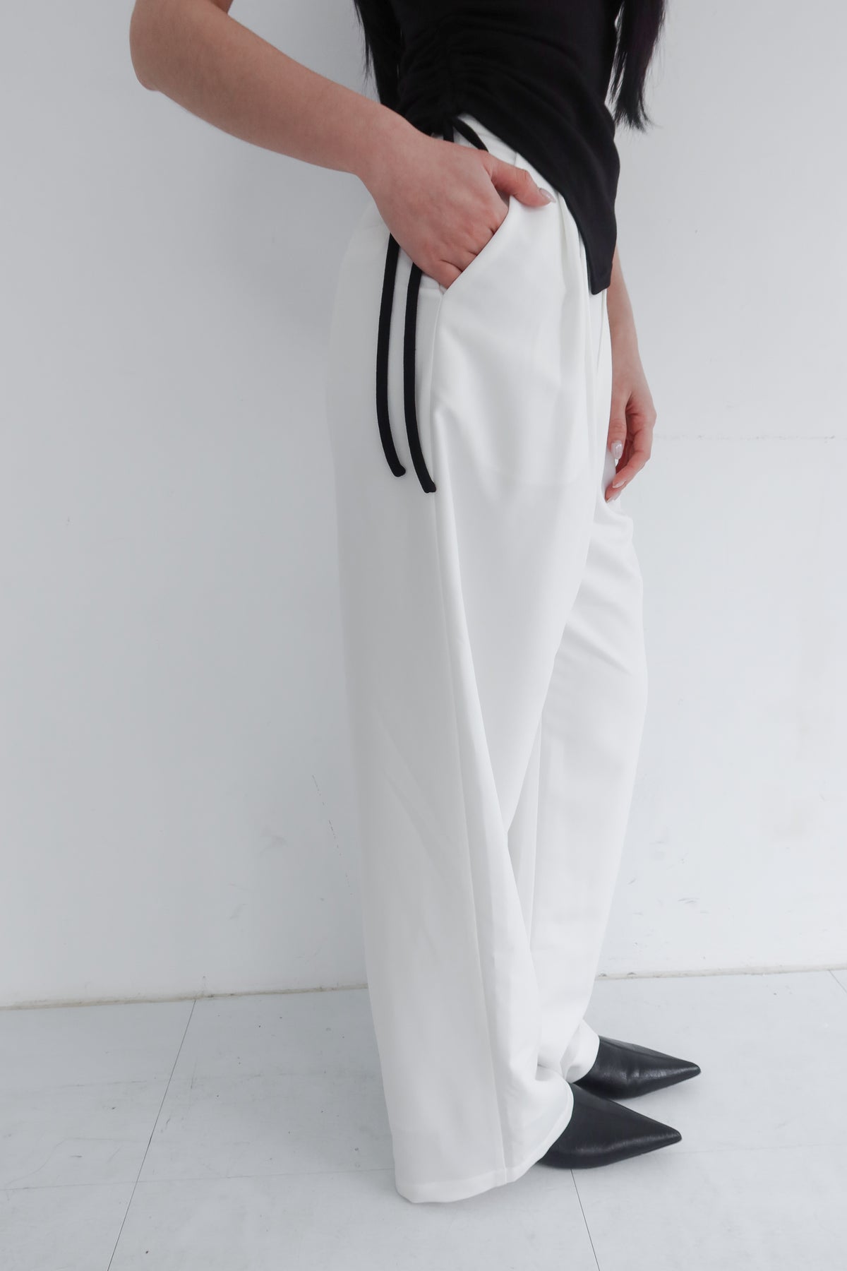 hua 可調節修身長褲 #white