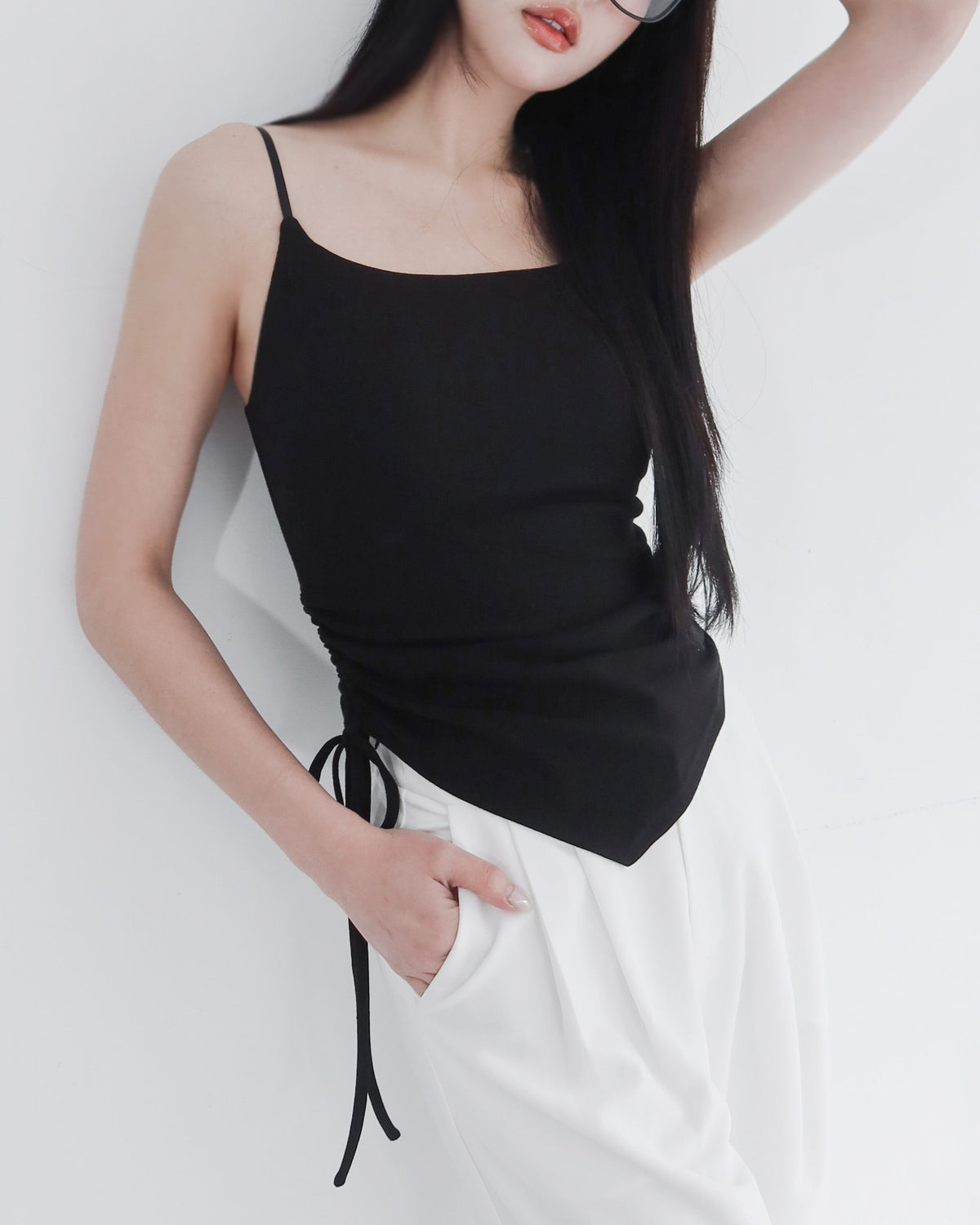 hua 莫代爾抽繩bra top #black