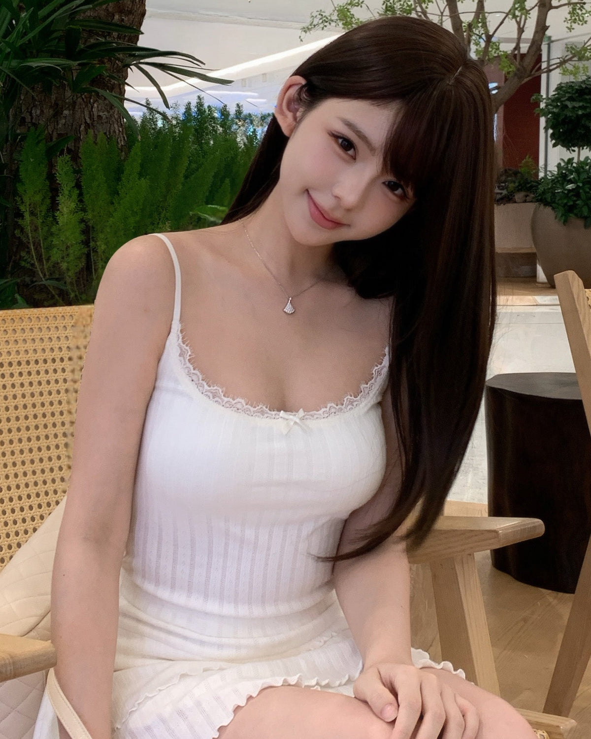 Yueh｜懶人套裝 - 純慾蕾絲遮副乳Bra top #白