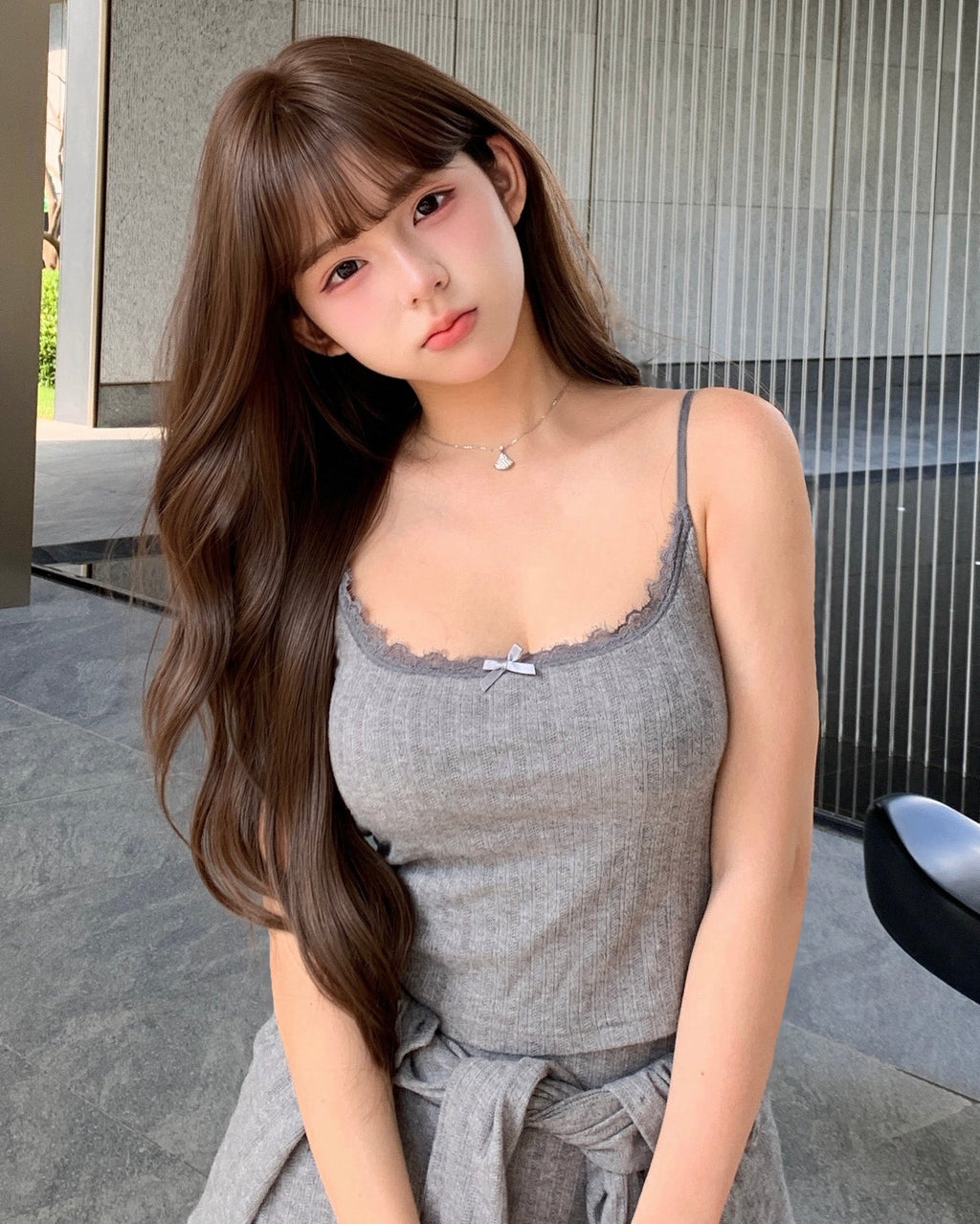 Yueh｜懶人套裝 - 純慾蕾絲遮副乳Bra top #灰