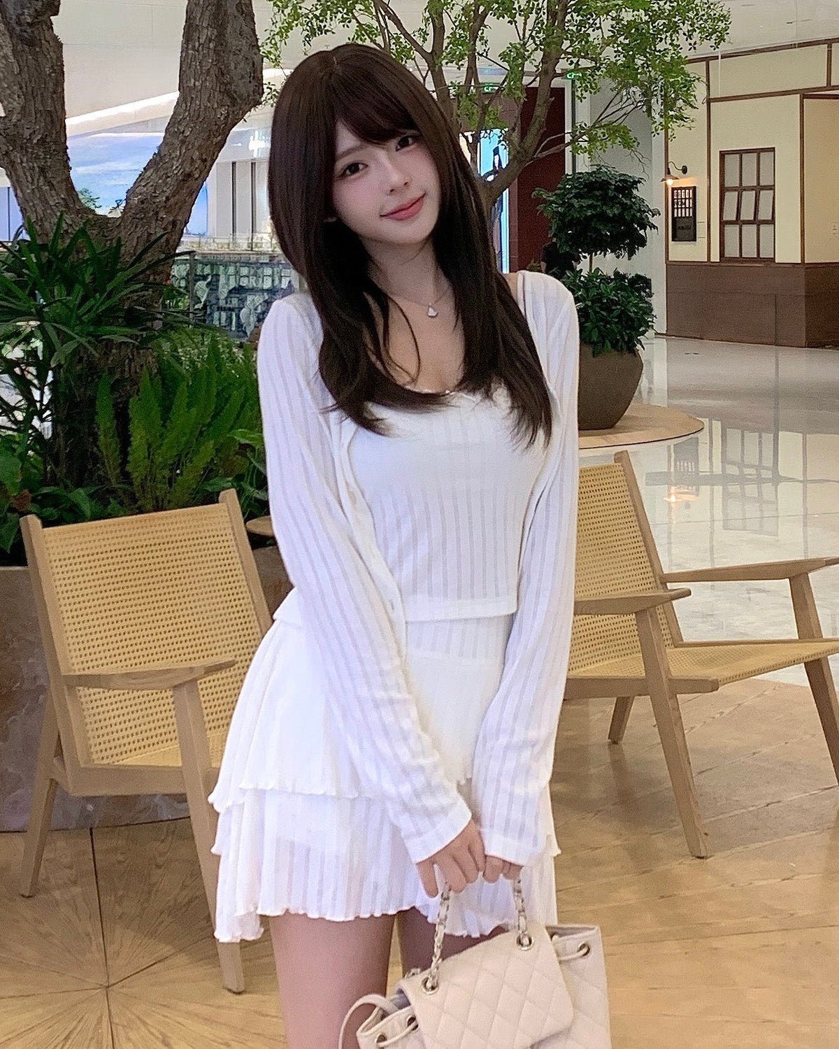 Yueh｜懶人套裝 - 純慾蕾絲遮副乳Bra top #白