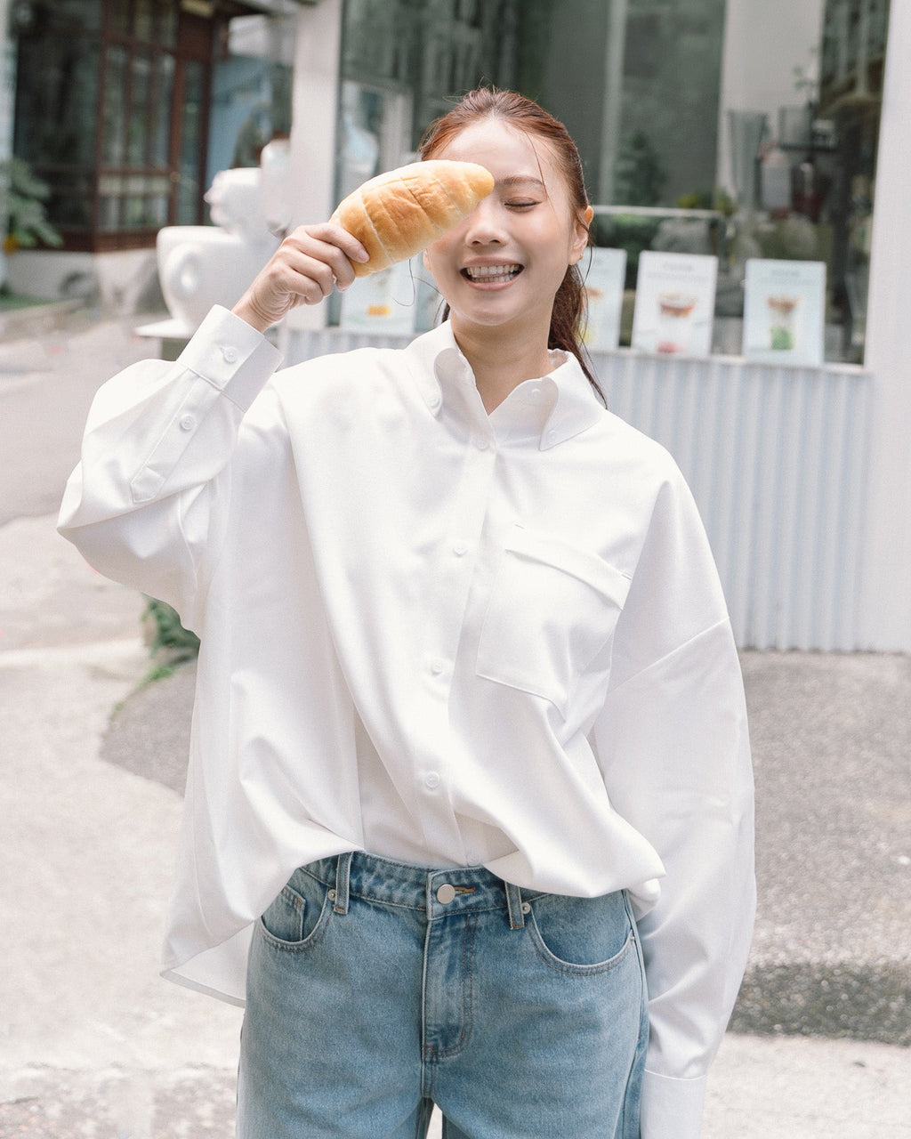 ' sts ' 寬版抗皺長袖襯衫