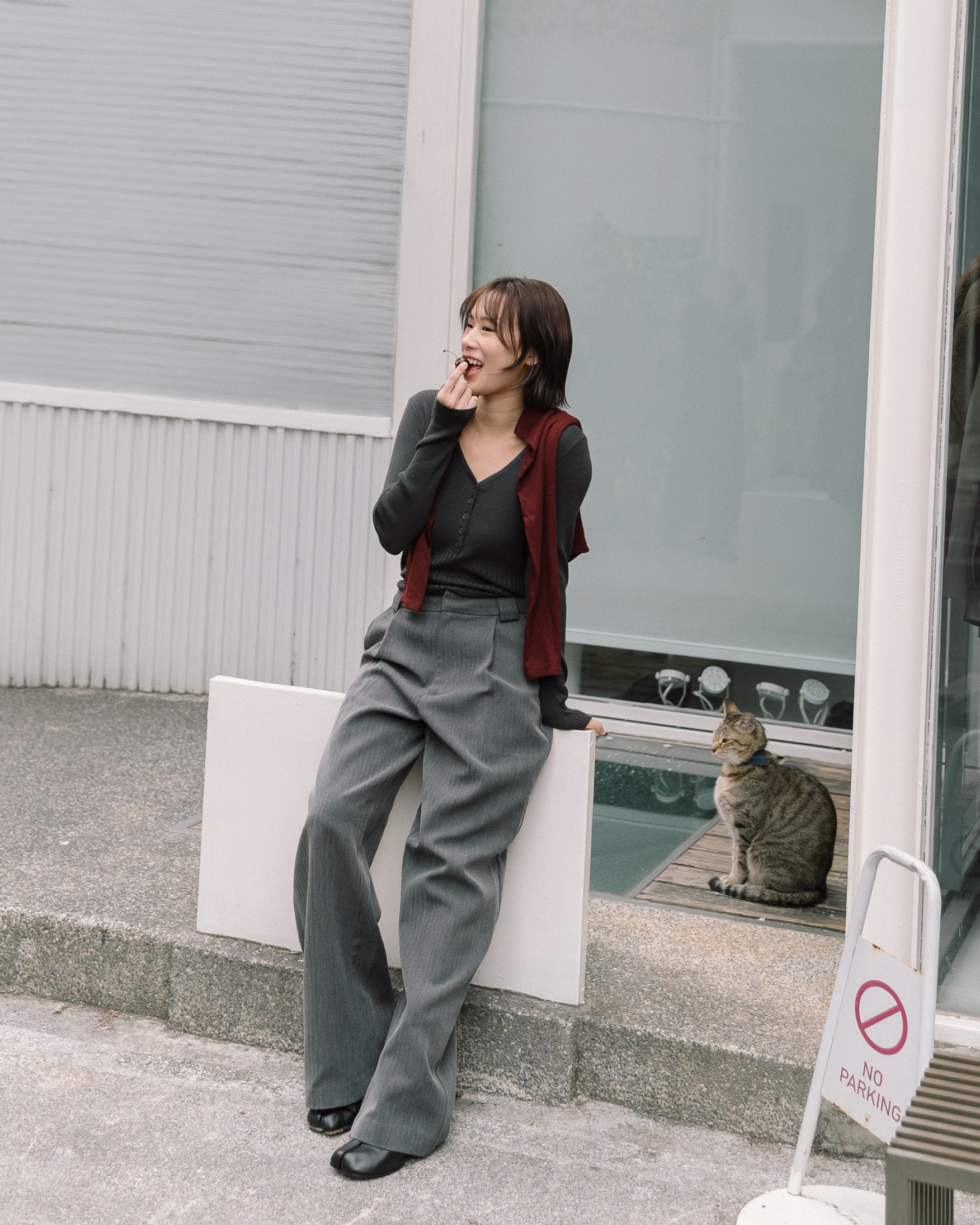 ' sts ' 寬褲耳打褶西裝長褲