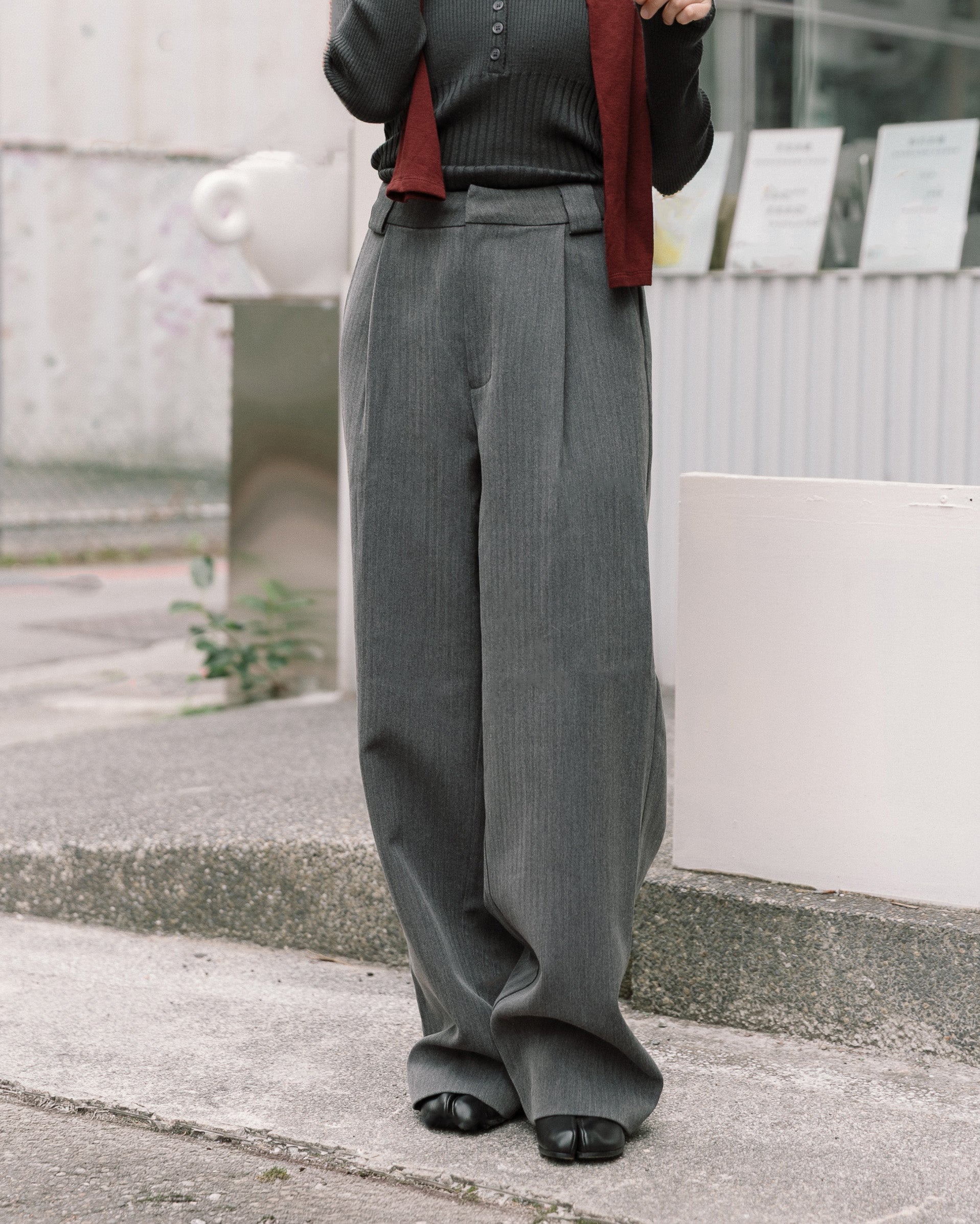 ' sts ' 寬褲耳打褶西裝長褲