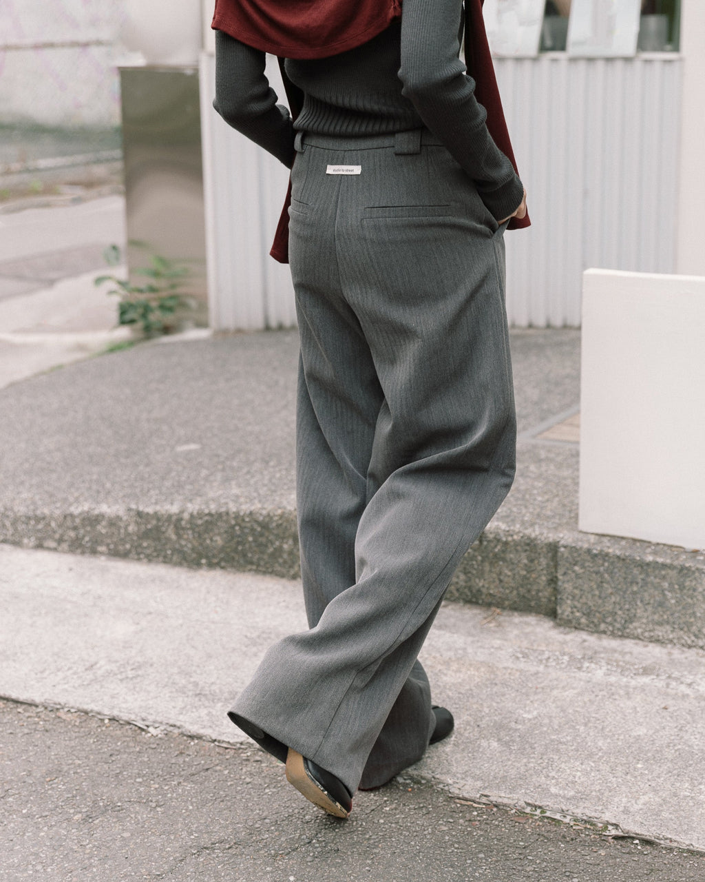 ' sts ' 寬褲耳打褶西裝長褲