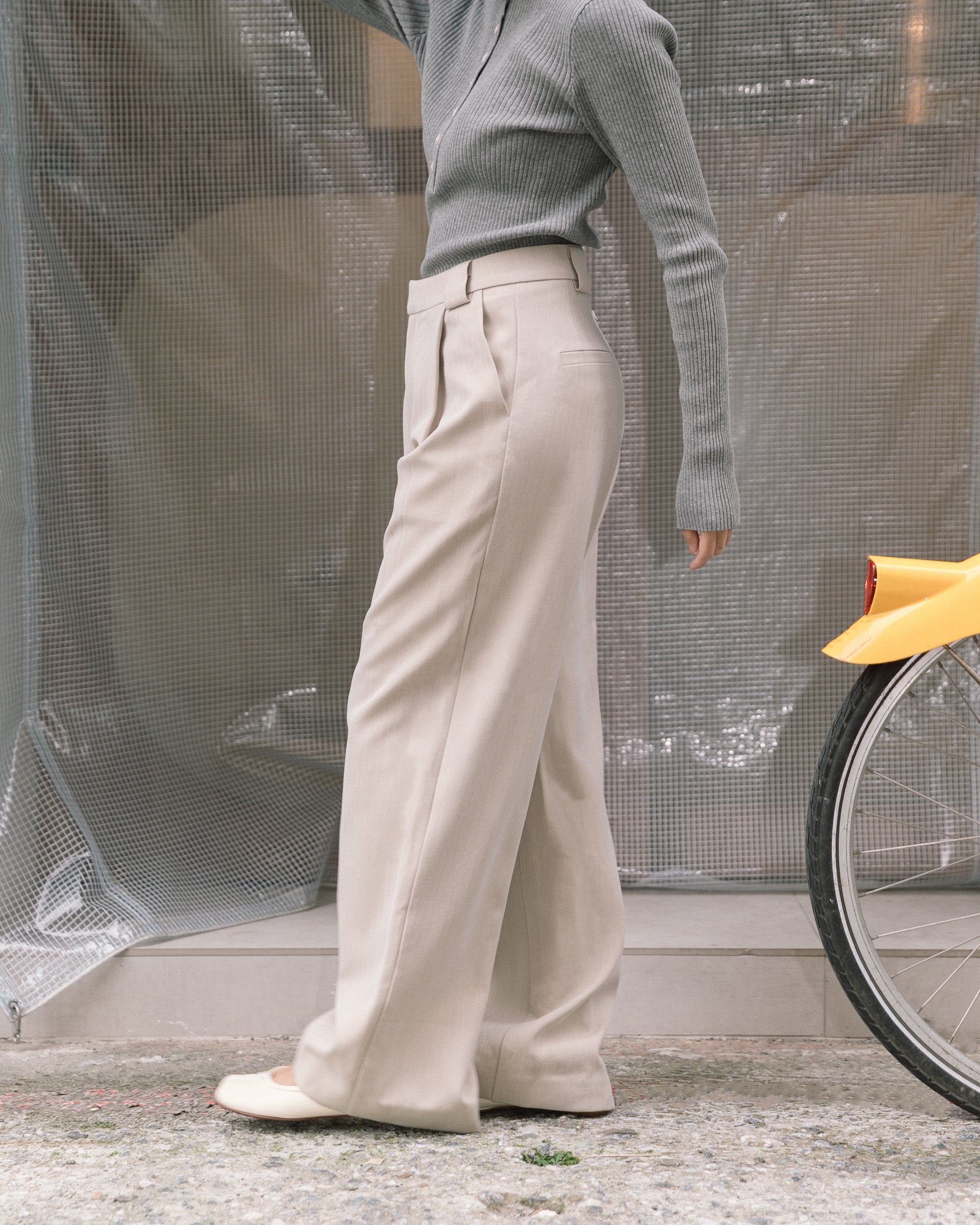 ' sts ' 寬褲耳打褶西裝長褲